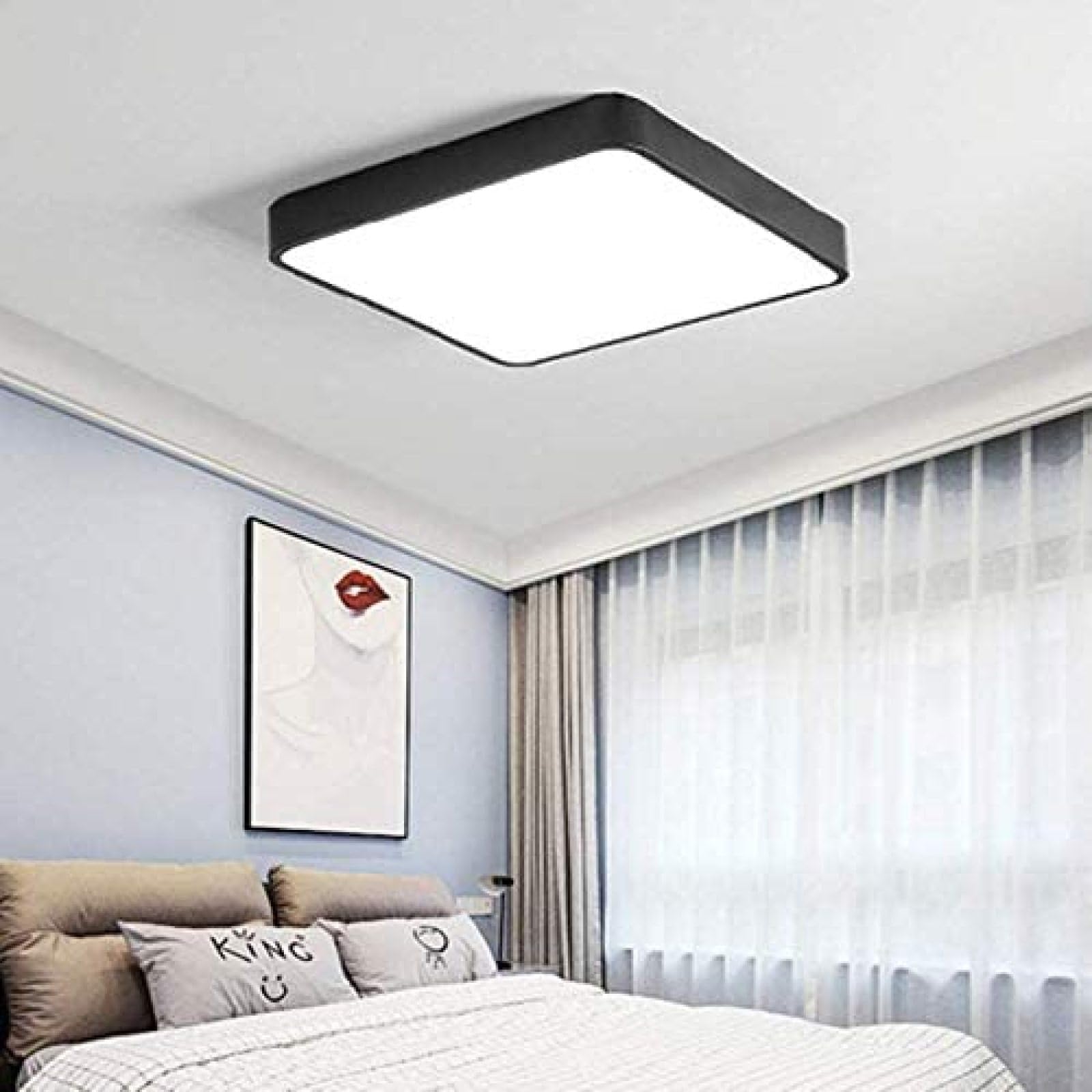Nowoczesna Lampa Sufitowa LED Z Możliwością Przyciemniania, 120 W, 10200 Lm, 3000-6500 K, Ultracienka Kwadratowa Lampa Sufitowa Z Pilotem, Odpowiednia Do Łazienki, Sypialni, Kuchni, Salonu,Czarny