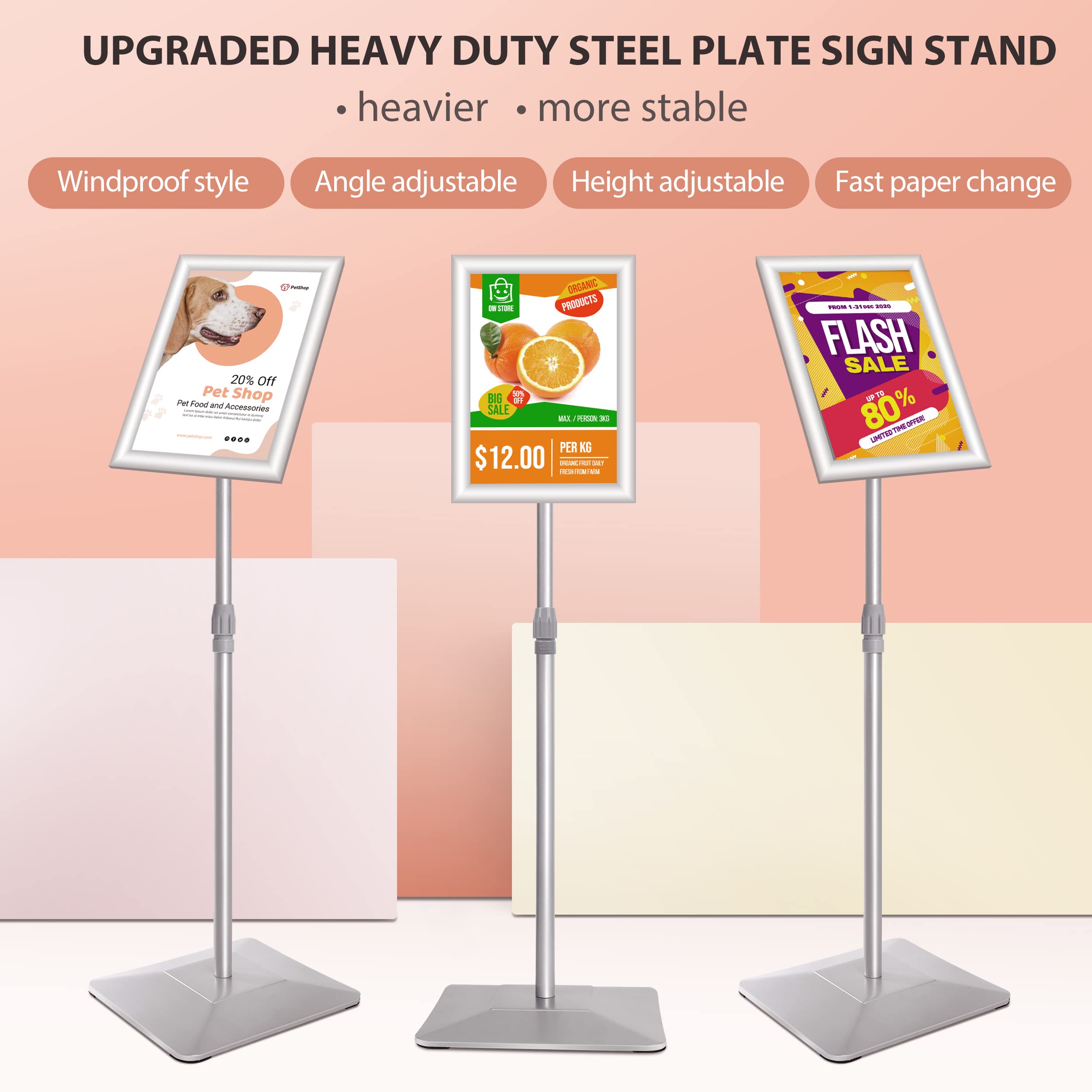 21,6 x 27,9 cm piedistallo poster con base in acciaio massiccio resistente, supporto regolabile per cartelli verticali e orizzontali, confezione da 3 pezzi
