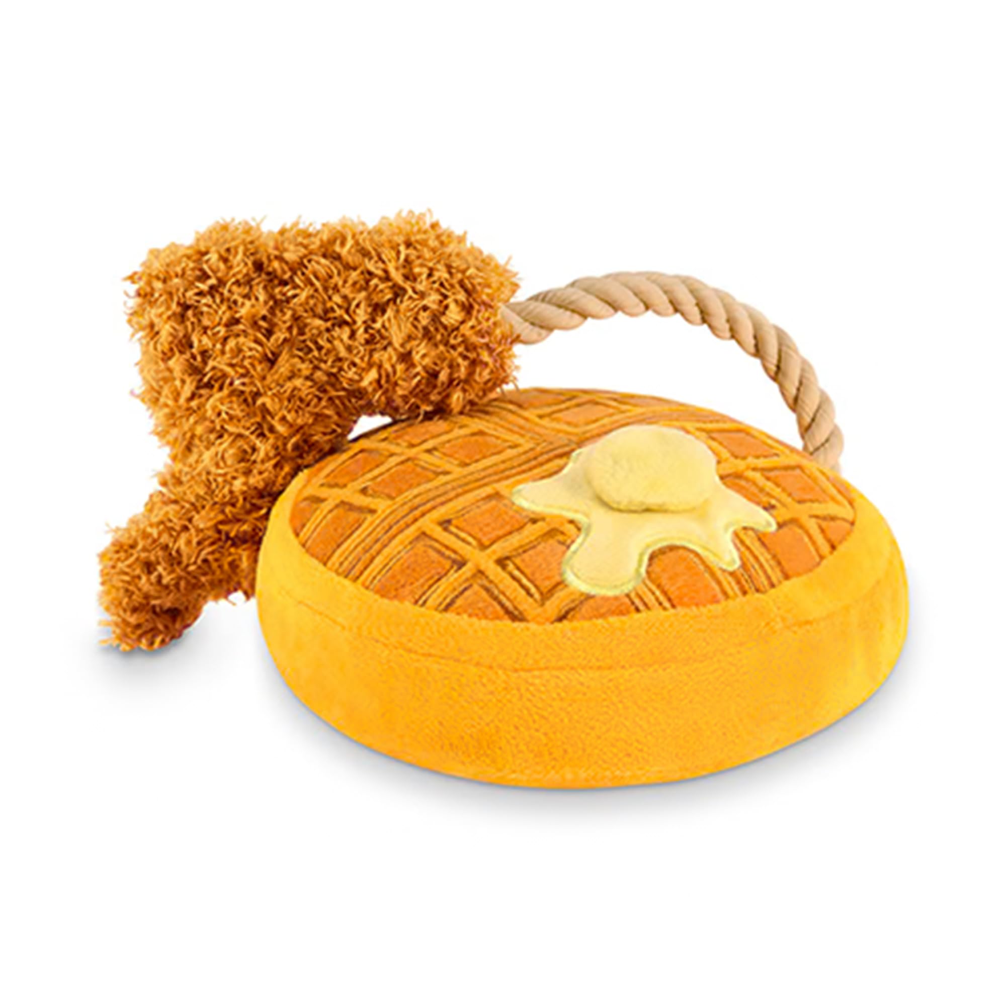 Play Barking Brunch Chicken and Woofles Plush Dog Toy – Durable, Eco-Friendly Squeaky Toy – Double-Stitched, Machine Washable – Fun Waffle-Inspired Design for Small to Large Dogs