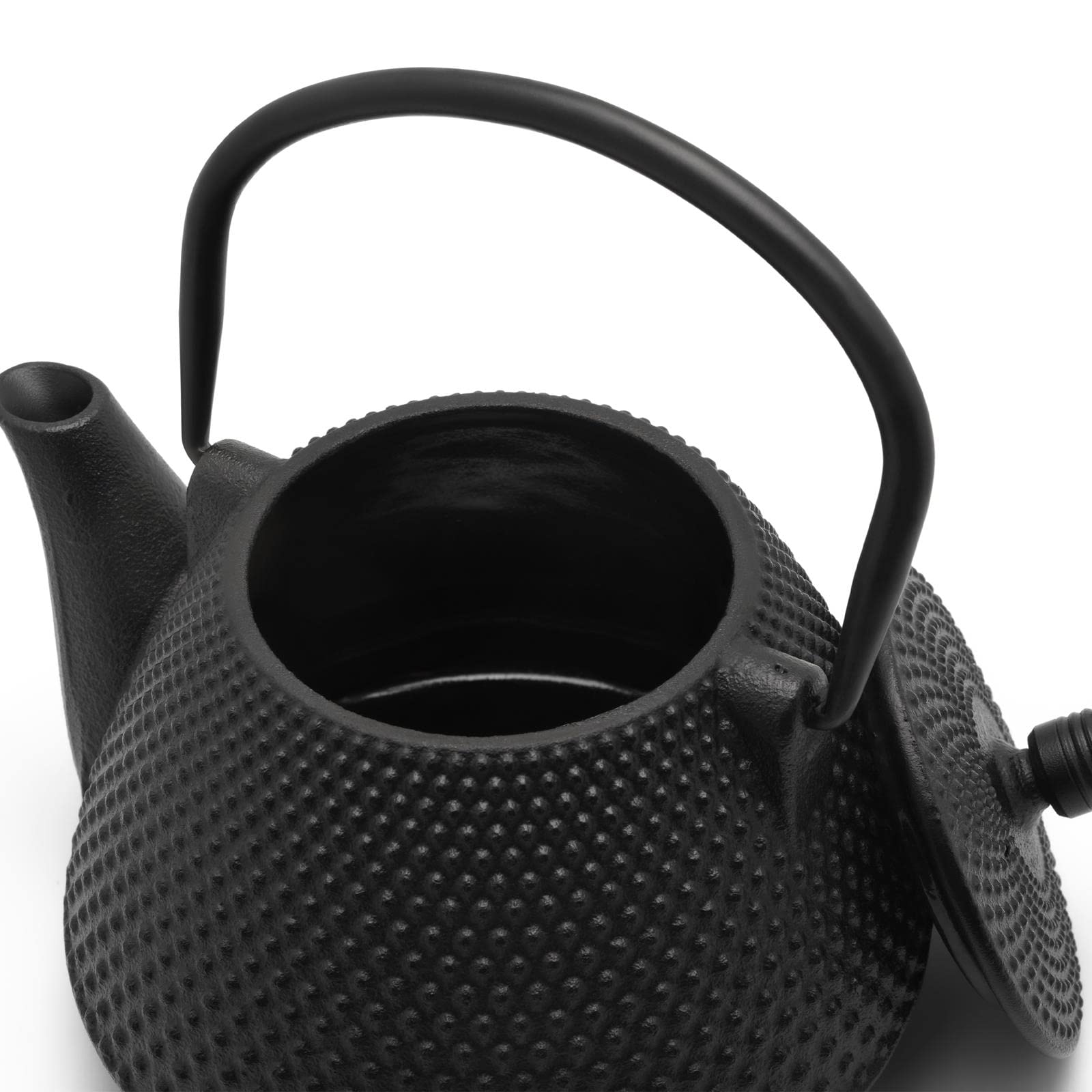 Bredemeijer Teekanne asiatisch Gusseisen Set 0.8 Liter - schwarze Gusskanne mit Henkel & Edelstahl Tee-Filter Sieb-Einsatz für losen Tee & Stövchen & Untersetzer