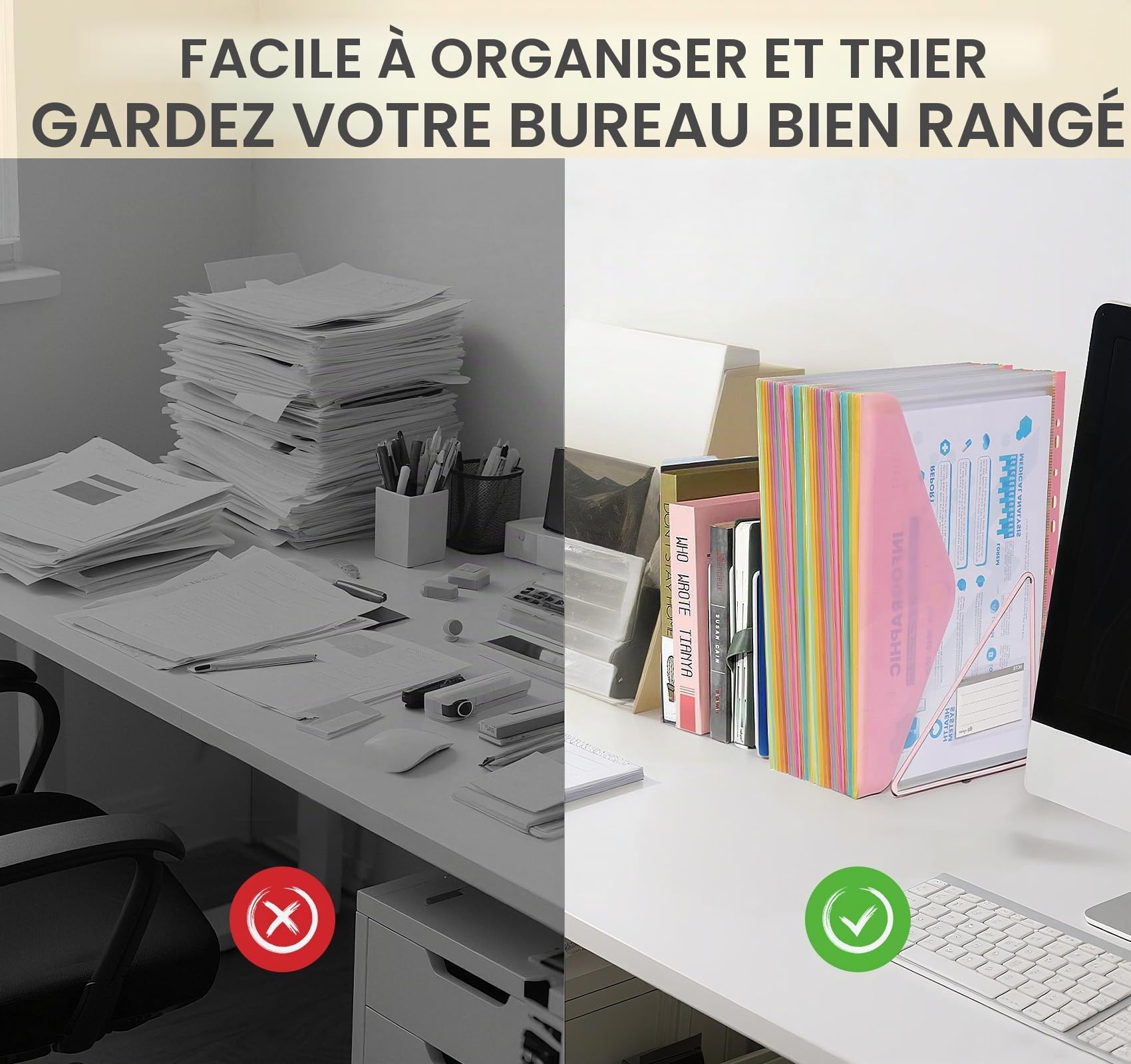 Agoer Lot de 16 pochettes perforées en plastique A4 + avec pochettes perforées, 8 pochettes assorties pour documents, dossiers à 11 trous avec fermeture Velcro pour la maison, le bureau et l'école