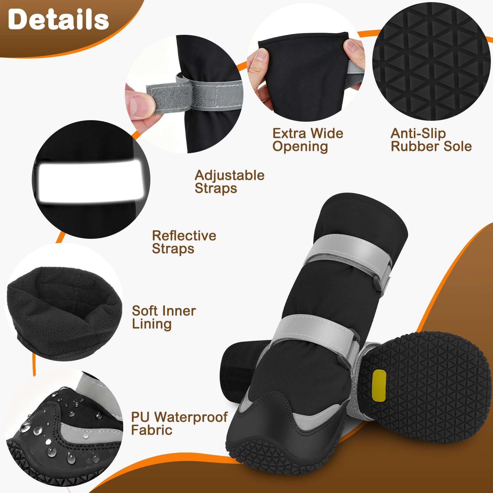 LUCKYPAW Chaussures d'hiver imperméables pour chien avec doublure en