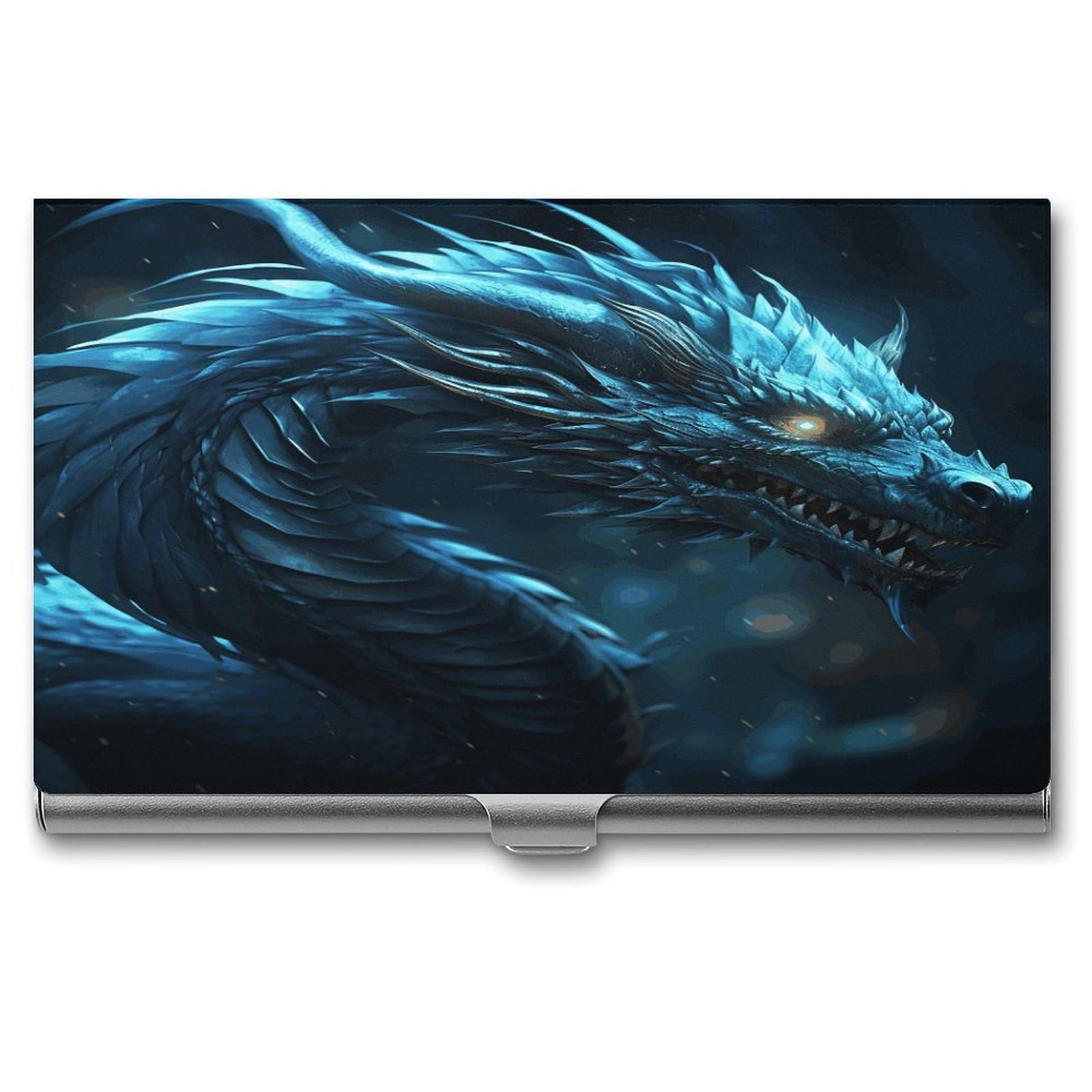 JTREHY Cyan Dragon Business Card Holder Slim Purse Name Card Holder Portable Metal Business Card Case Wallet Large Capacity Lightweight Business Card Case for Men Women