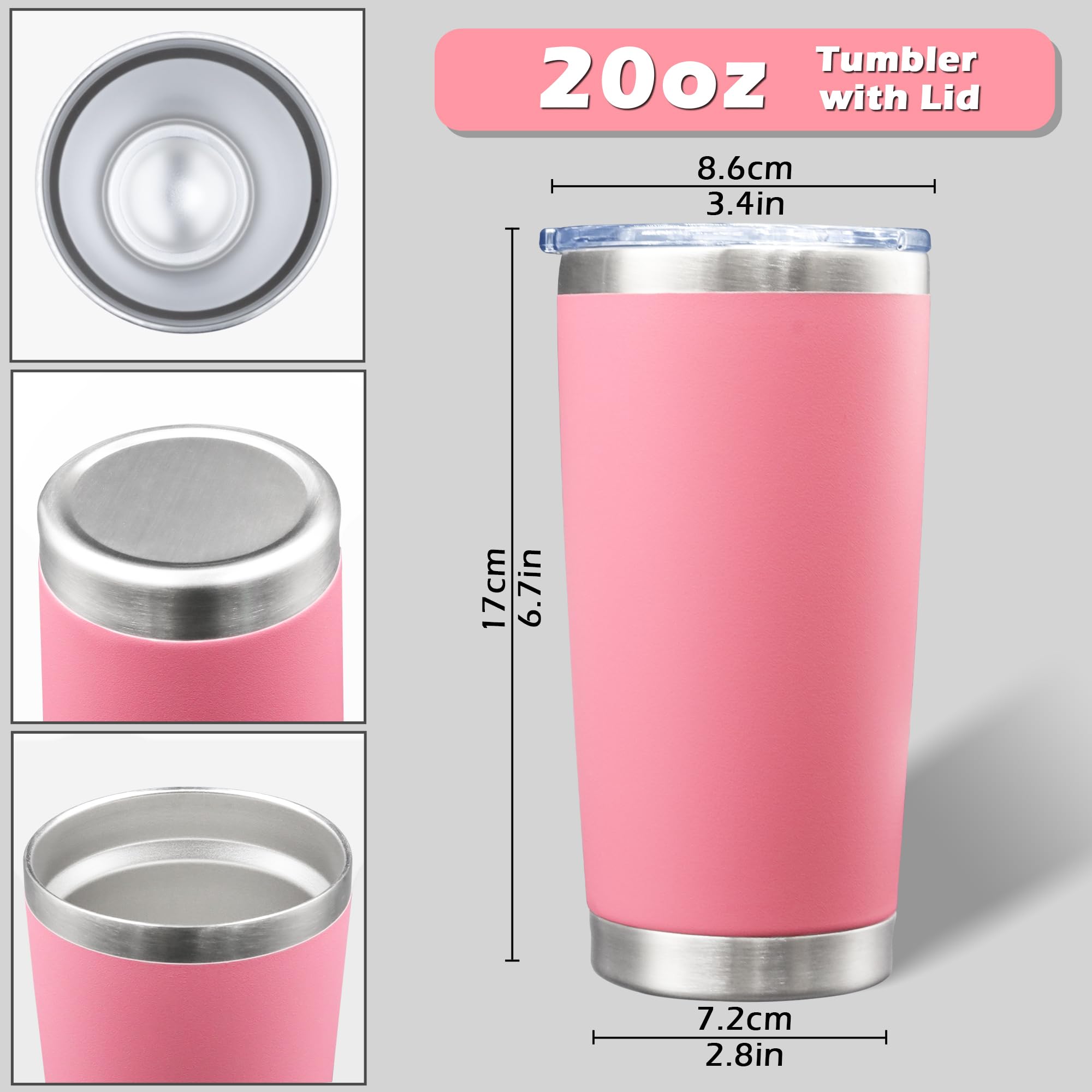 AIANJI 567 g Tumbler mit Deckel Edelstahlbecher Isolierbecher Pink 6P