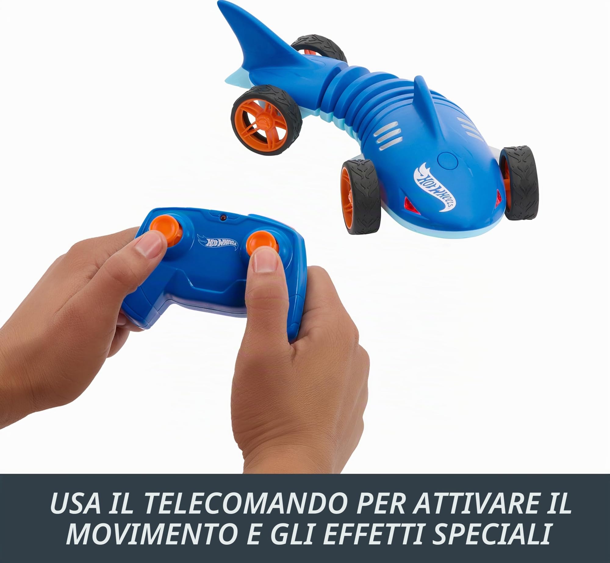 Hot Wheels RC 1:15 Scala Shark Speeder, Veicolo telecomandato che si piega, gira e scivola come una macchina mutante, dispone di luci e suoni