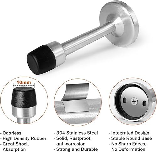 Vista 31 de Topes de puerta, tope de puerta de 6 pulgadas de largo, tope de puerta de níquel cepillado montado en la pared, tope de puerta extra largo
