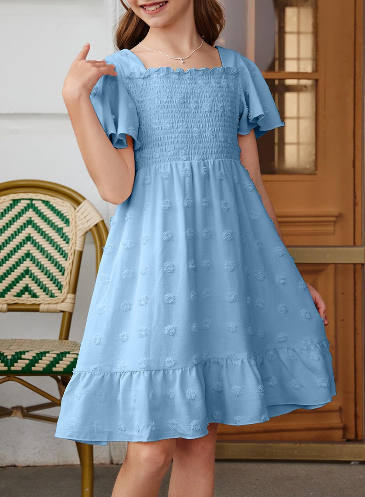 blibean Vestidos de verano para niñas adolescentes, vestido de lunares, talla 6-15 años