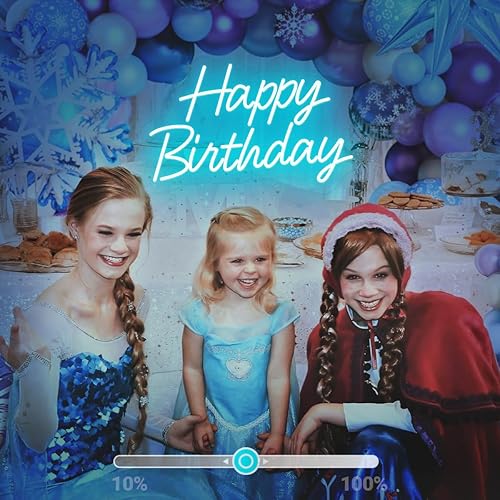Miniatura 3 de Letrero LED de neón de feliz cumpleaños azul hielo, regulable, letrero luminoso de neón para decoración de telón de fondo con control remoto de