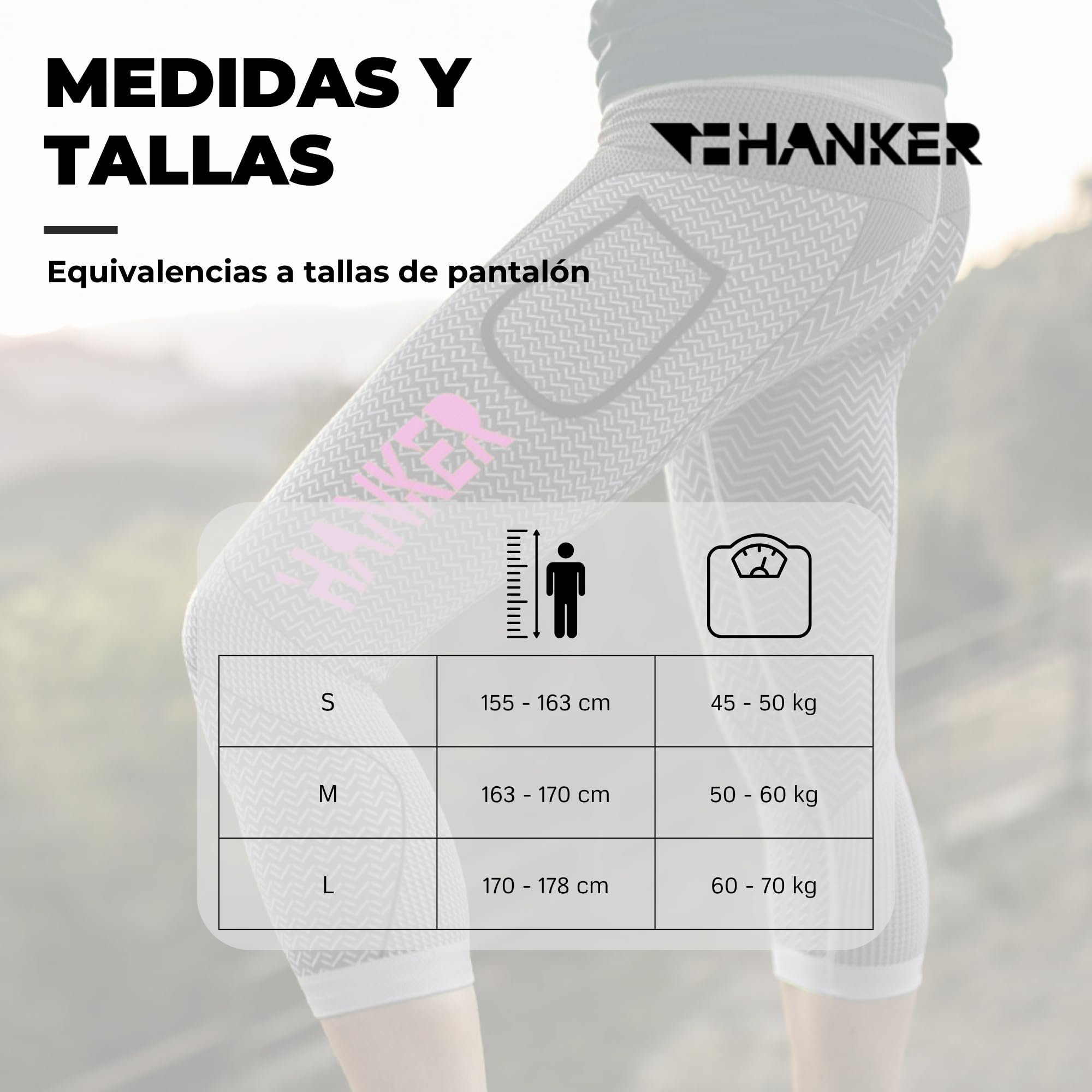 HANKER Mallas Deporte Mujer Compresión Pirata Running Fitness con Bolsillos y Cintura Alta Adaptable