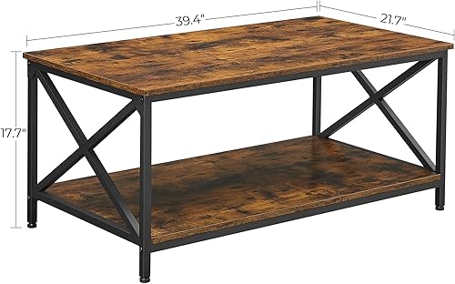 Miniatura 3 de VASAGLE Coffee Table, Cocktail Table with Storage Shelf and X-Shape Steel Frame, Industrial Farmhouse Style, 39.4 x 21.7 x 17.7 Inches, Rustic Brown