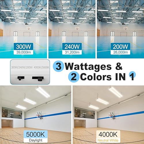 Miniatura 2 de High Bay LED Shop Light 4FT 300W240W200W, 4000K5000K seleccionable 120-277V, luces lineales comerciales de alta bahía para taller de almacén, ETL 2