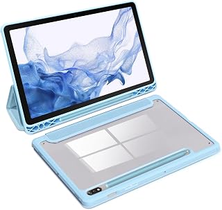 Case for 11 Inch Samsung Galaxy Tab S8 2022/Tab S7 2020(SM-X700/X706/T870/T875/T878) with S Pen Holder, PC Transparently Back,Tri-Fold Folio Stand Protective Cover, Auto Wake/Sleep,Light Blue