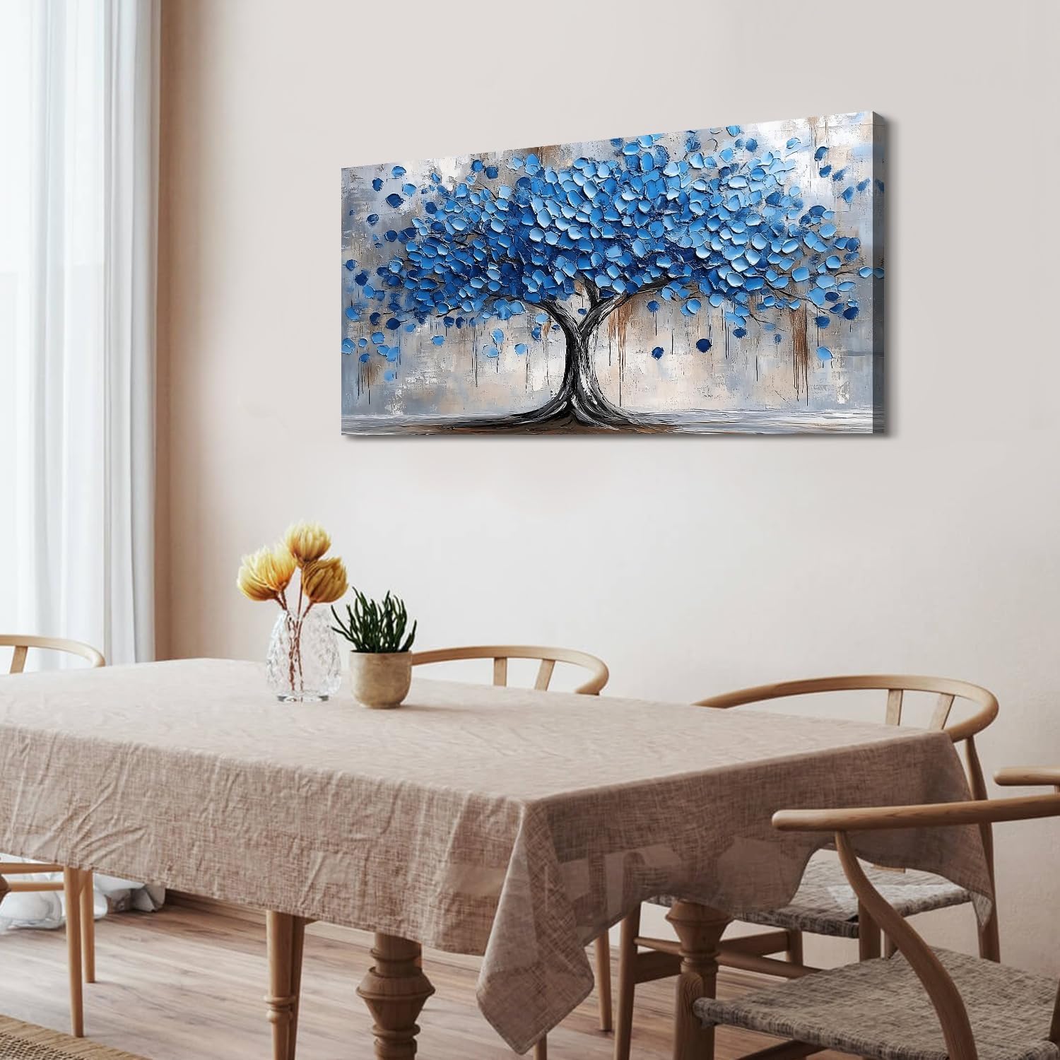 Arbre De Vie Bleu Marine Avec Cadre Tableaux Sur Toile Abstrait Nature Arbres Paysage Art Mural Arbre En Fleurs Impressions Sur Toile Art Mural Moderne Bureau à Domicile Salon DéCorations 50x100cm
