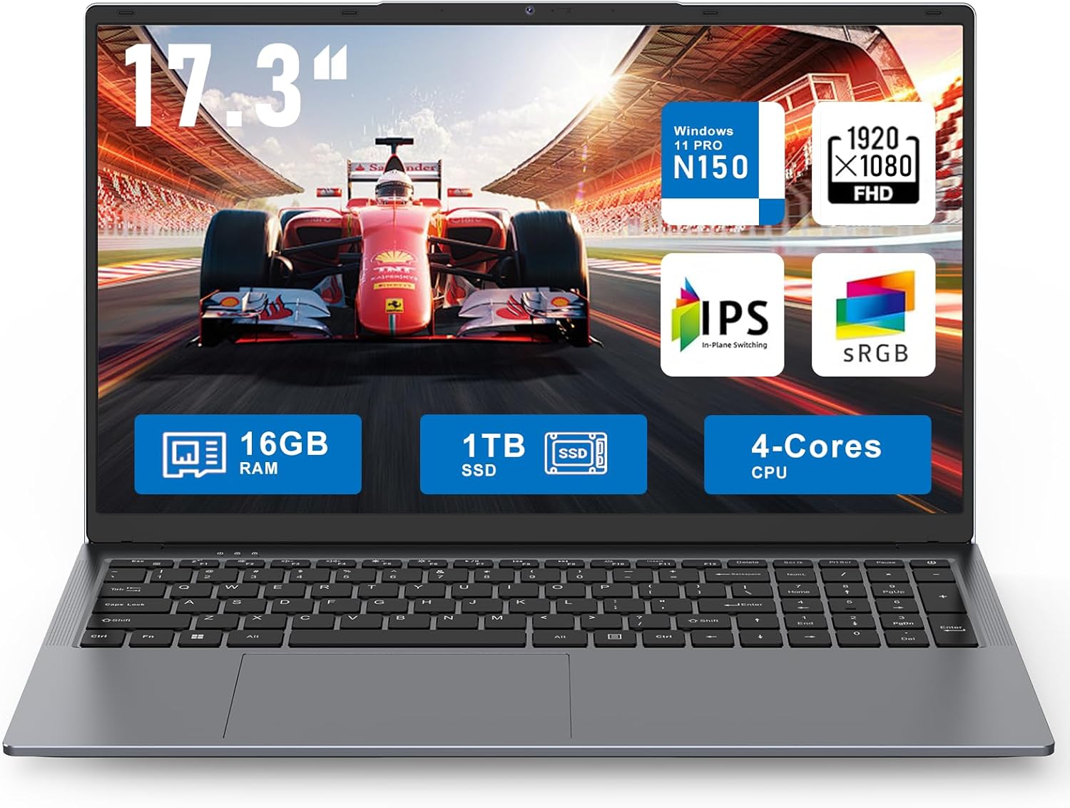 2025 Gaming Laptop,17.3 Inch Laptop Computer,16GB RAM 1TB SSD,N150 Processor(4C/4T, Up to 3.6GHz),17.3″ FHD 1920 * 1080 Display,WiFi 5,BT4.2, Backlit Keyboard
