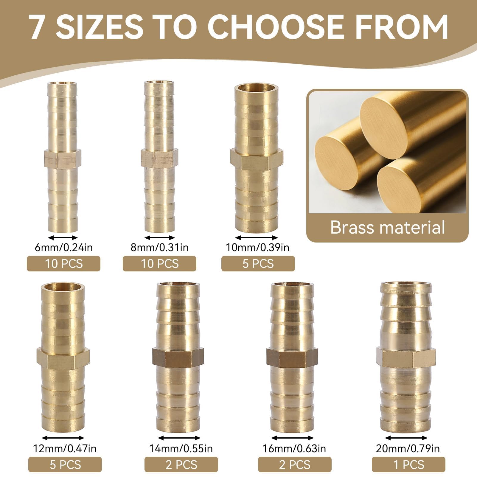 SCTIHWELIRE Brass Hose Barb,2-way Straight Hose Barb Fitting 5/32" Barb Splicer