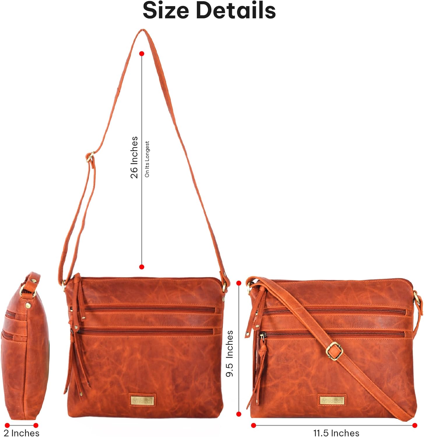 VALENCHI Real Genuine Leather Women's Crossbody Purse/Bag With Adjustable Strap - Image 5