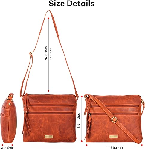 Miniatura 5 de VALENCHI - Bolso cruzado de cuero genuino para mujer bolso de hombro para mujer hecho a mano Lb-02 Brown Hunter, Brown Oily Hunter, Cognac Milled