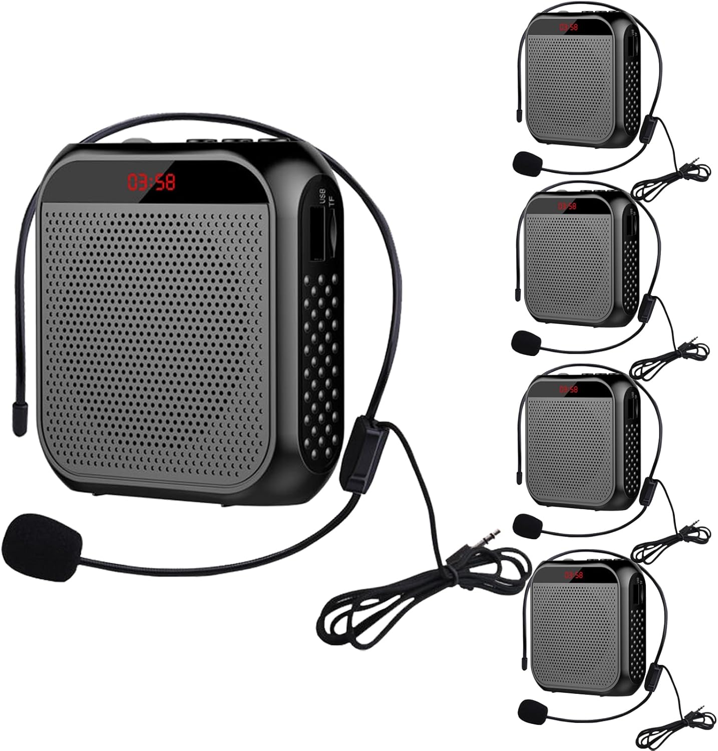 Portable Voice Amplifier for Teachers,Rechargeable Portable Microphone with Speaker,Wired Microphone,Pa System for Outdoors, Teaching, Meeting, Tour Guide, Yoga(5PCS,Black)