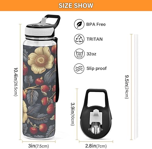 Miniatura 3 de Flower Fig Red Black BPA-Free Leak Proof Insulated Water Bottle With Straws Leak-proof Hot & Cold Double Walled for HomeOfficeTravelSportsSchool 20