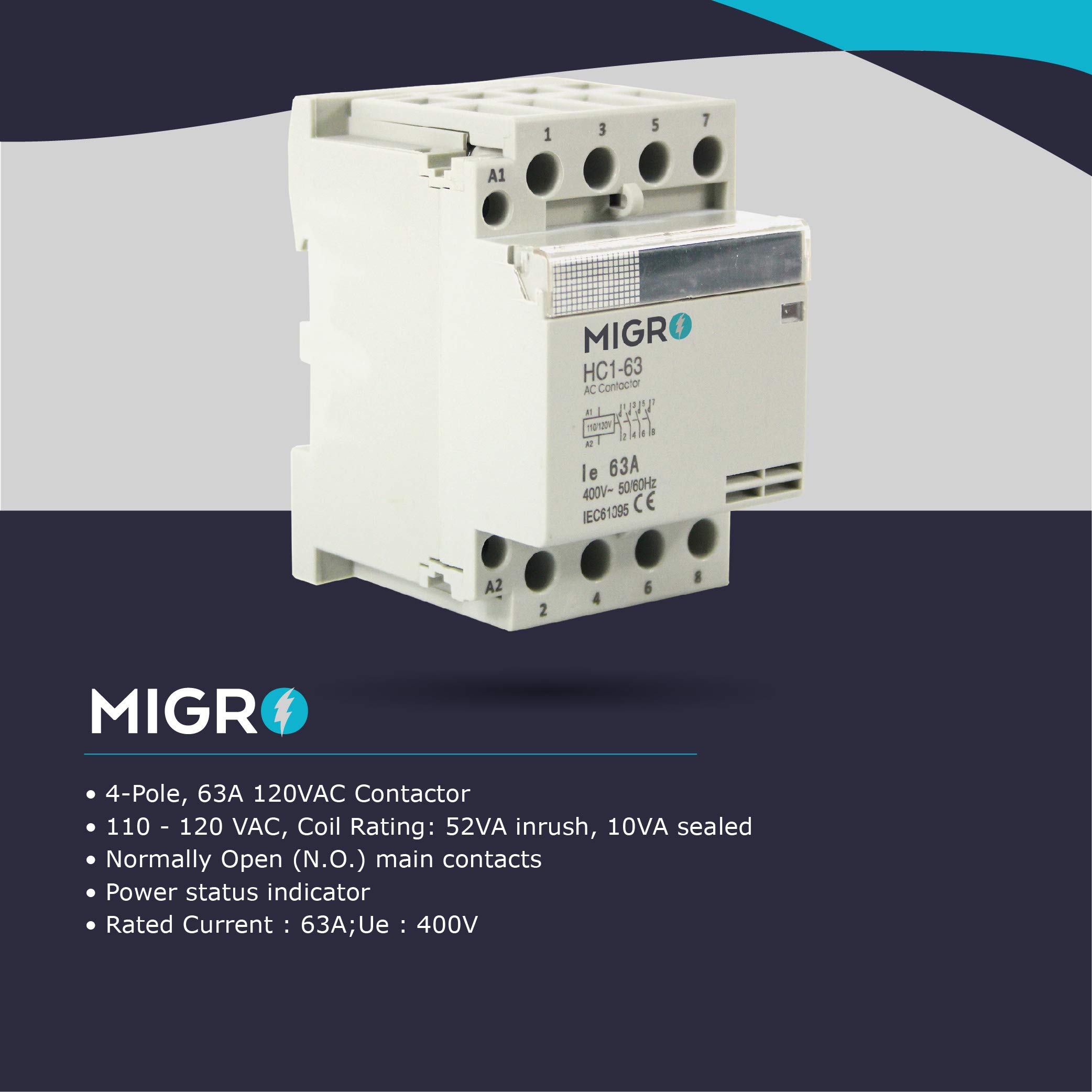 Snapklik.com : 4 Pole, 60 AMP, 110/120 VAC Normally Open Coil Heavy ...