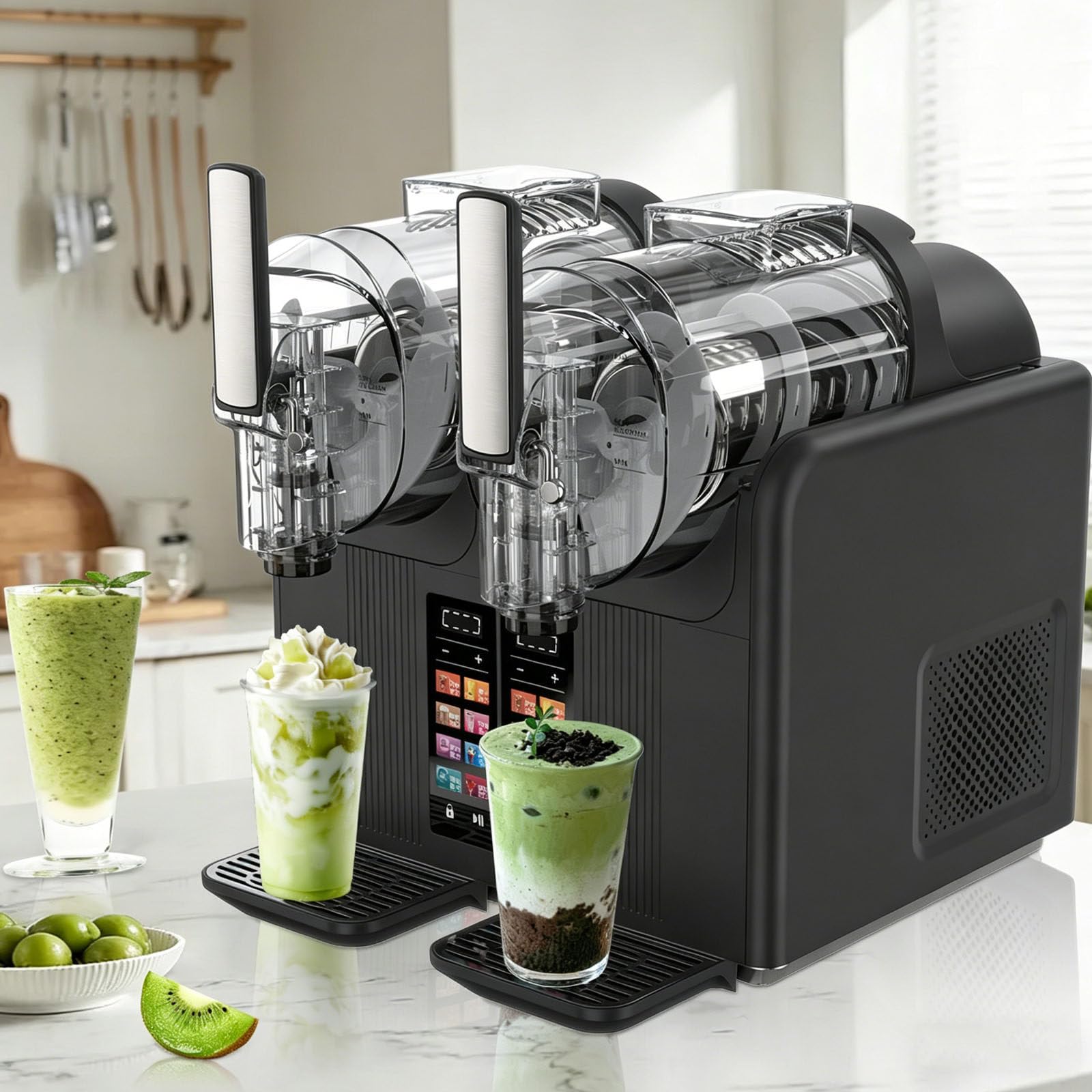 Drmoxin 7-in-1 Slush Machine & Soft Serve Ice Cream Maker, with 7 Presets and LED Display,430w Slushy Machine, Auto-Clean,For Home Café Bar Countertop Cold Drinks Black