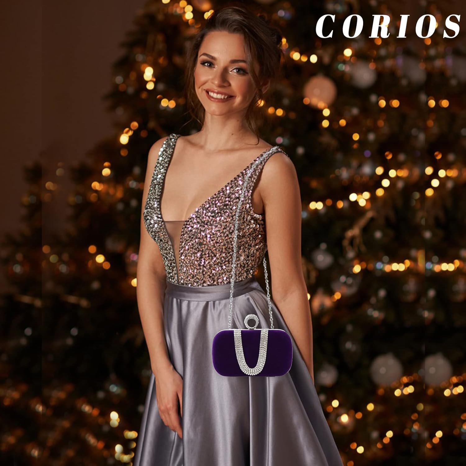 CORIOS Women Velvet Evening Bag Sparkly Rhinestone Clutch Bag Bridal Wedding Purse Charming Glittering Handbag