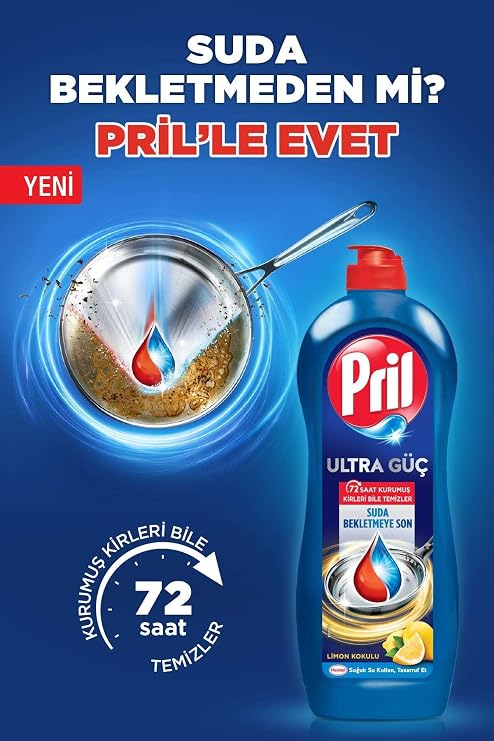 Pril Ultra Güç Sıvı Bulaşık Deterjanı Limon Kokulu 675 g (653ml) - Suda Bekletmeye Son