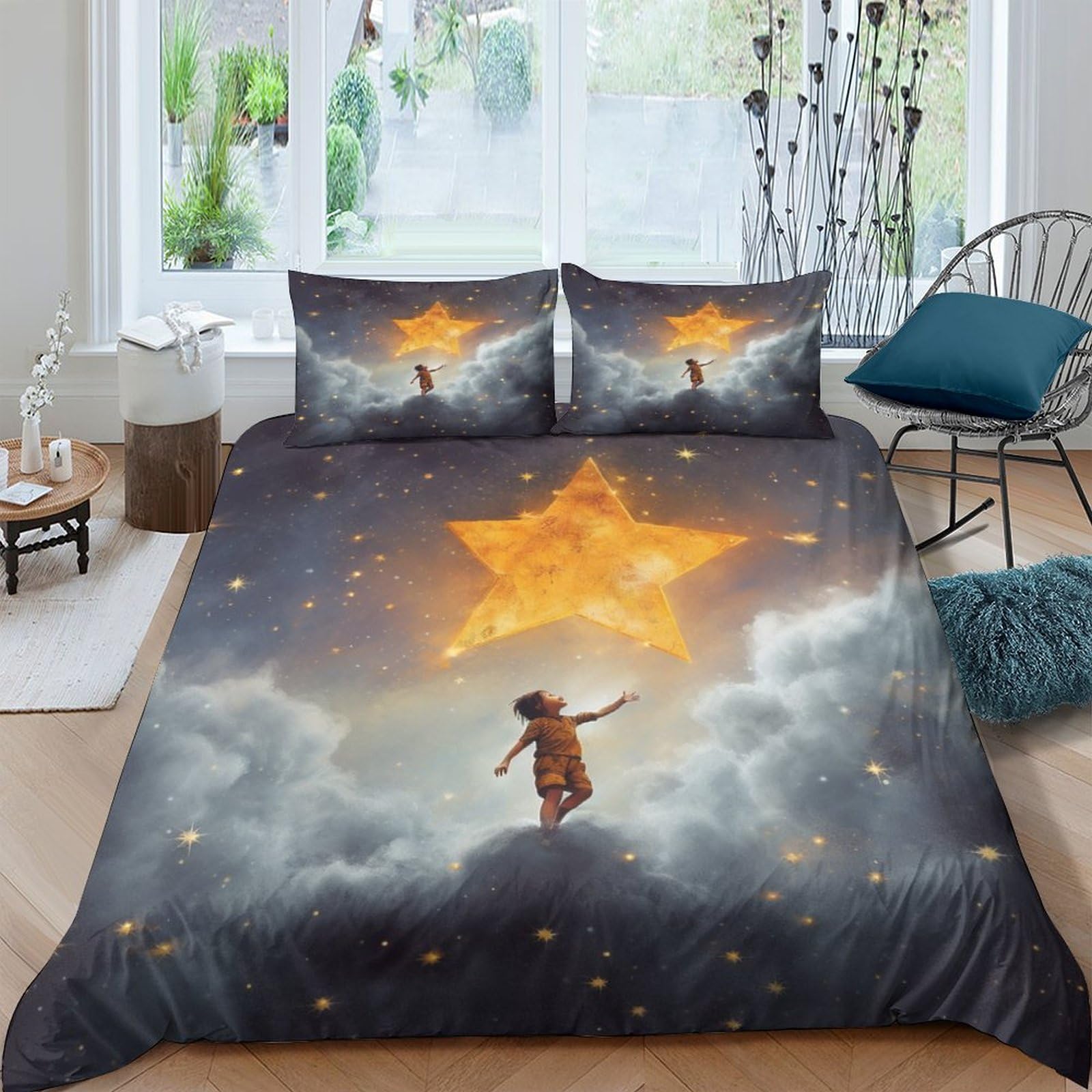 Housse de couette starry sky 3D 3 pièces 200x200cm pour lit double avec taies
