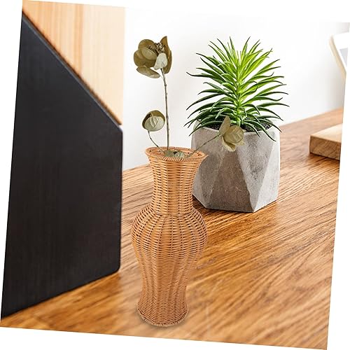 Vista 8 de TEHAUX Jarrón rústico para decoración de piso de imitación de ratán para ramo