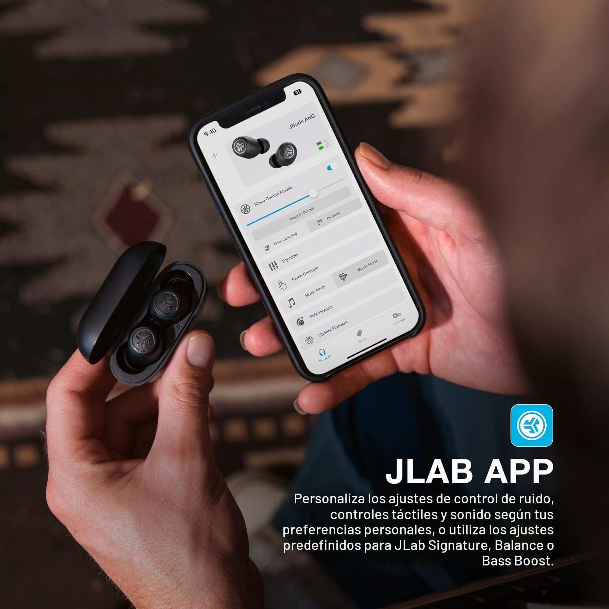 JLab JBuds ANC 3 Audífonos Bluetooth Inteligentes - Cancelación Ruido | Cancelación Activa de Ruido, más de 42h, Auriculares Inalámbricos IP55 Resistentes al Sudor, Sonido EQ3
