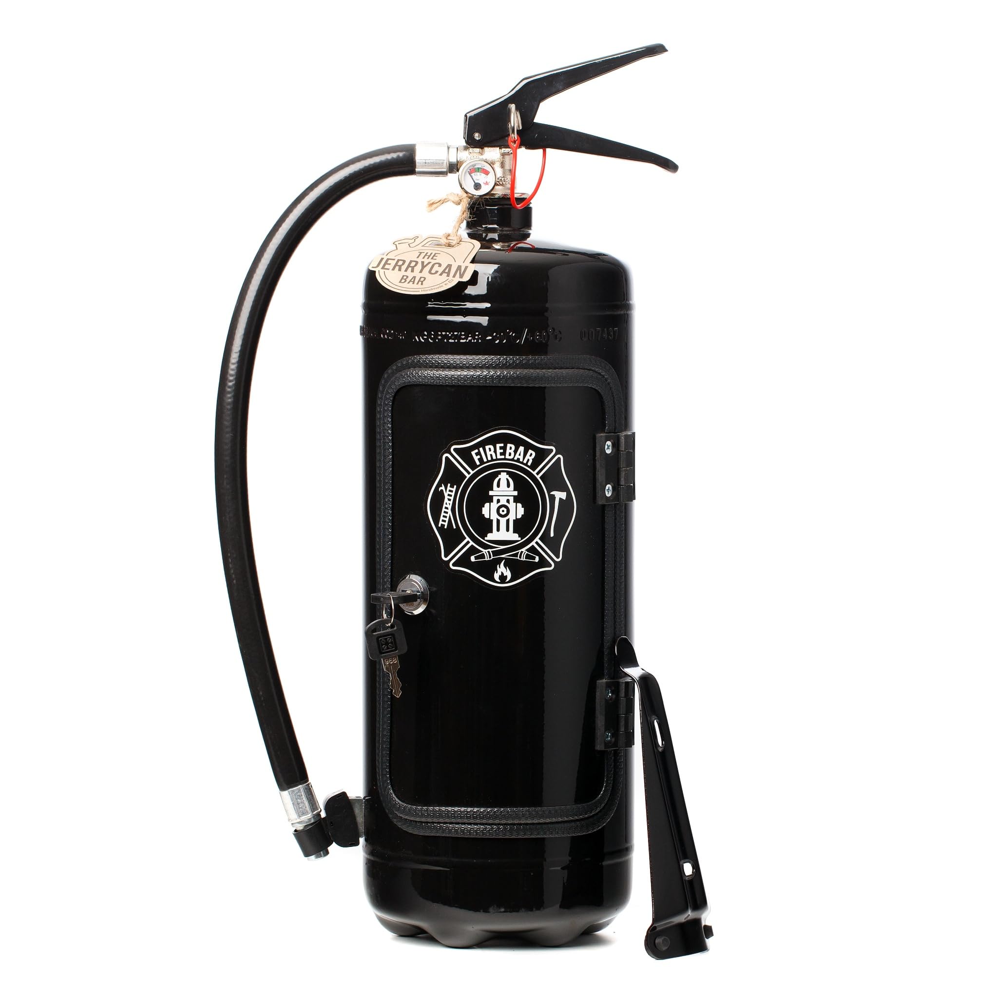 Die Firebar in schwarz glänzend/Die ultimative Minibar für echte Rocker und coole Typen! Männerhandtasche aus einem echten Feuerlöscher gefertigt. Edel, cool und einzigartig!