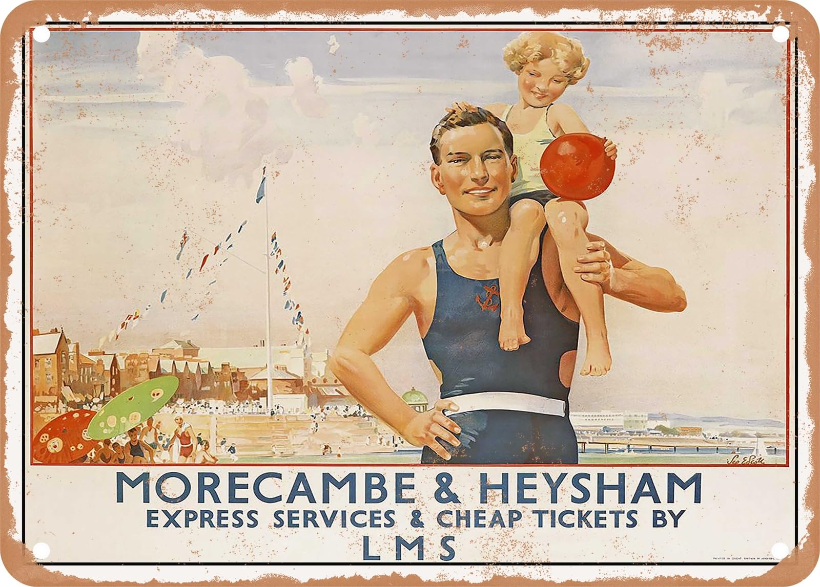 Miaomansenstore Metal Sign - 1930 Morecambe Heysham Lms Vintage Ad Home Decor