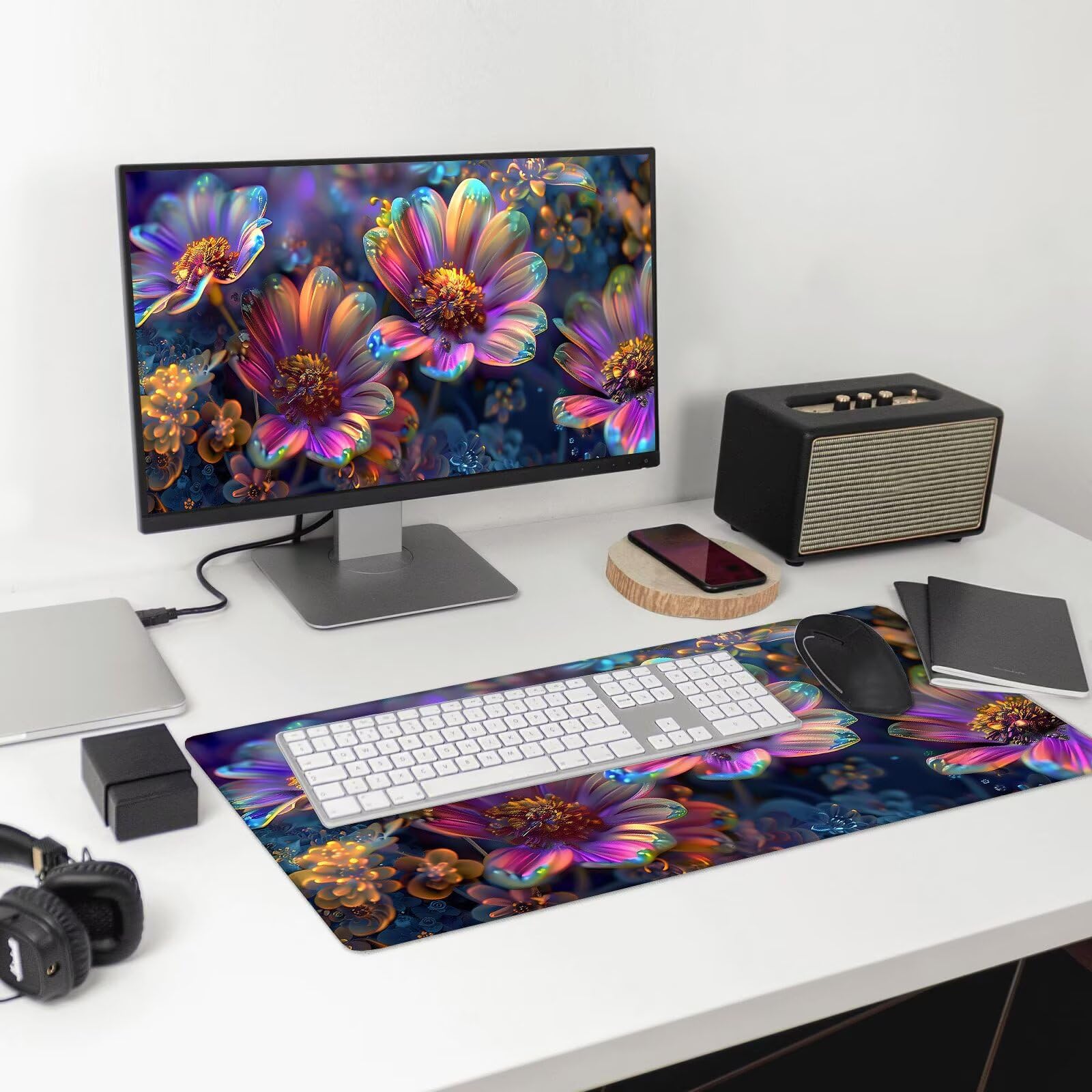 Alfombrilla Ratón Gaming, 1500x600x4 mm Alfombrilla Ratón XXL Flor, Impermeable Alfombrilla Escritorio con Tela de Micro Tejido Superior, Base Antideslizante, Mouse Pad Grande para Juegos (Sueño) F-5