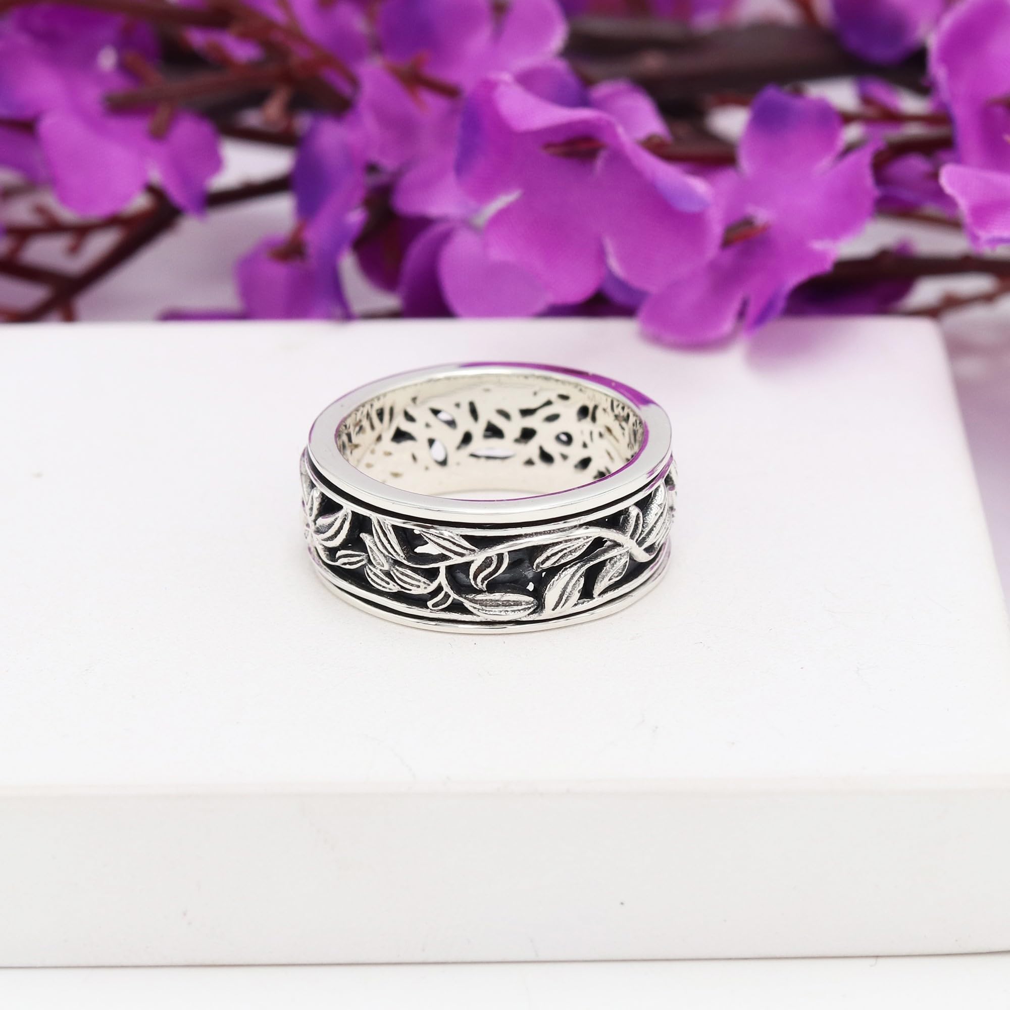 Anillo de plata de ley 925, anillo giratorio, anillo de ansiedad para mujeres, regalos de Navidad para mujeres, Plata de ley, Sin piedras preciosas