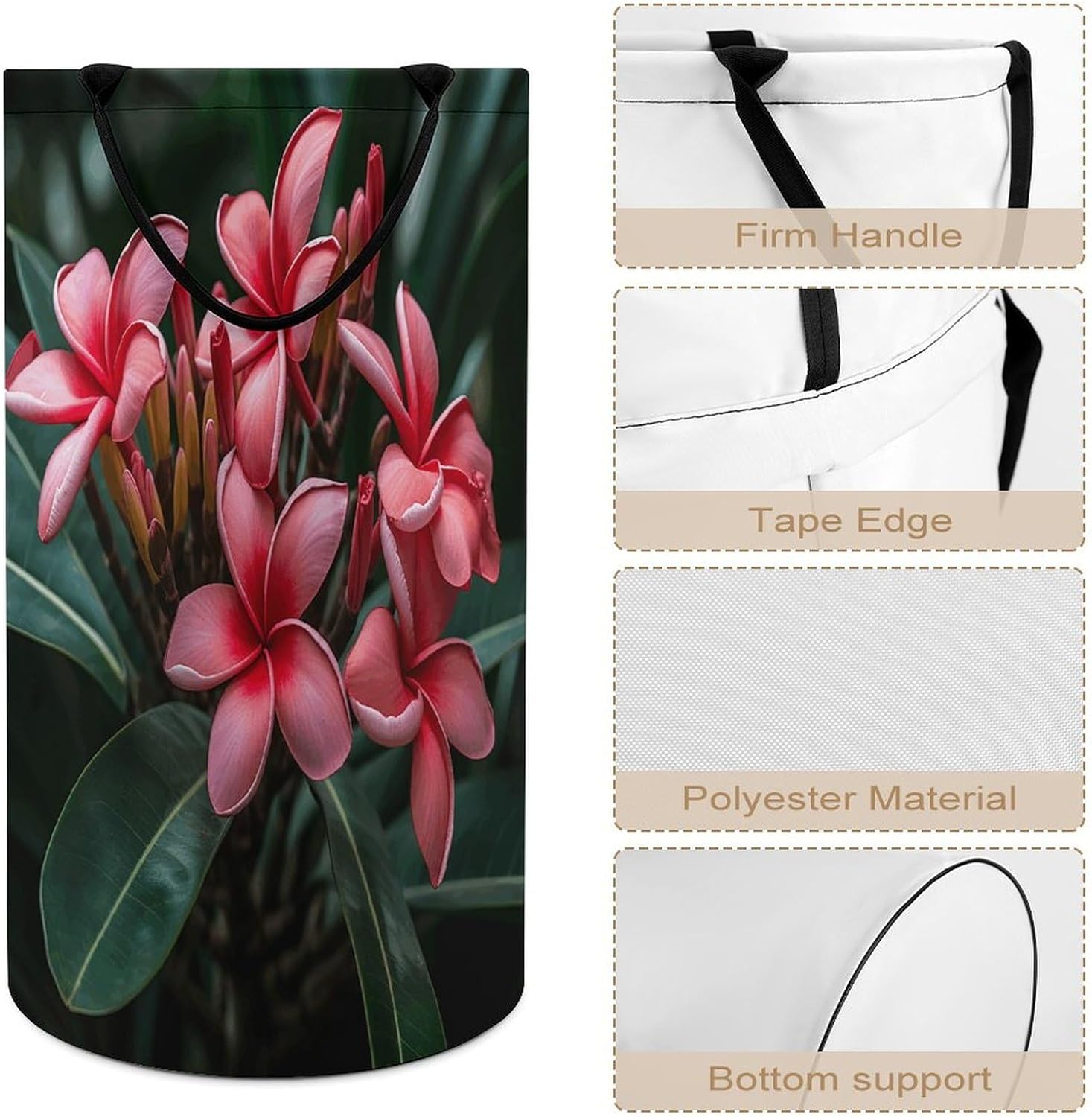 Plumeria Laundry Hamper Portable Lightweight Clothes Hampers Fashion Dirty Laundry Storage Basket Large Capacity Foldable Clothes Baskets for Bathroom Bedroom