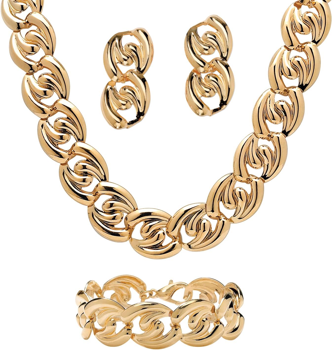 PalmBeach Goldtone Curb Link with Link Necklace, Bracelet and Earring Set (20mm), Lobster Claw Clasp, 18 inches