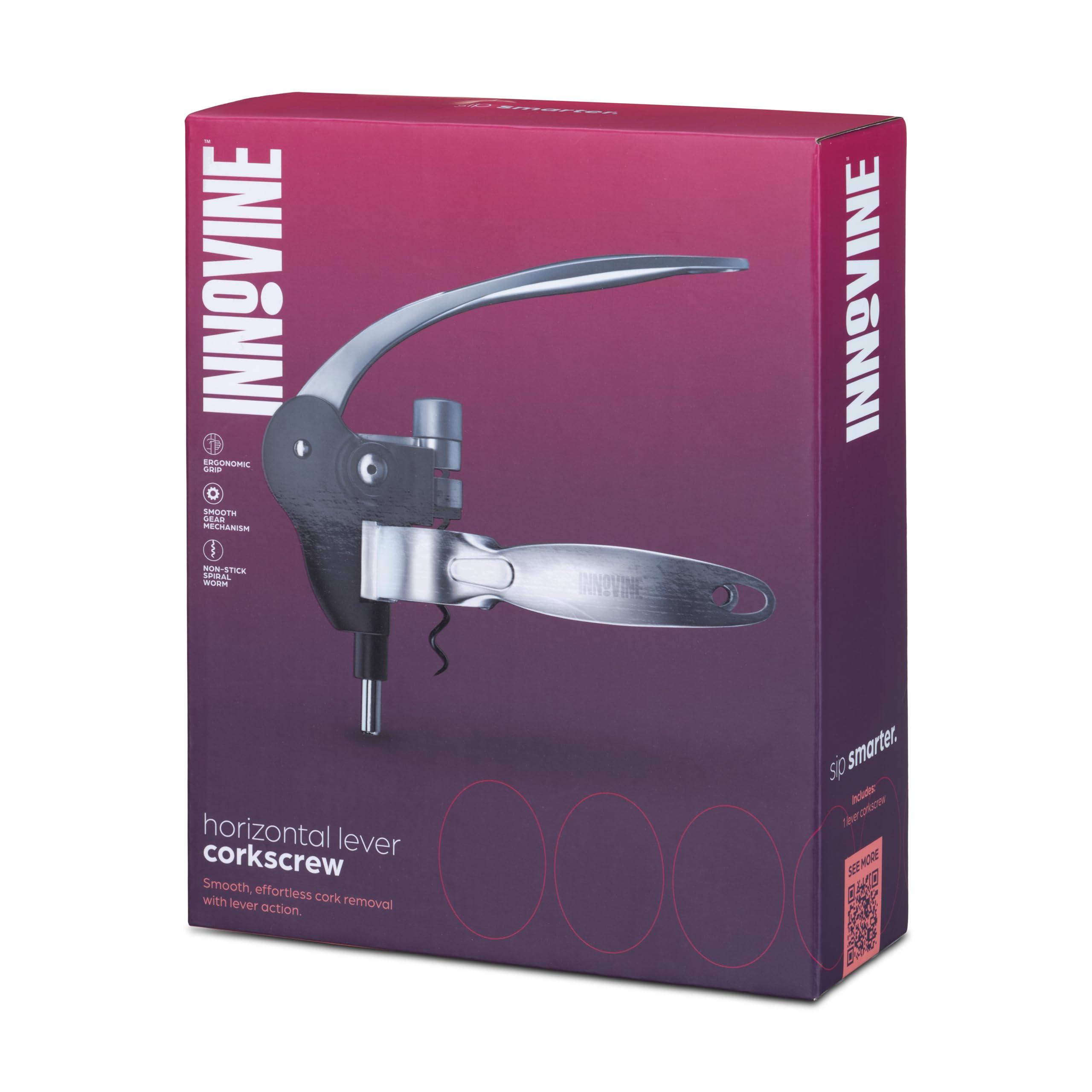 Innovine Horizontaler Hebel-Korkenzieher, langlebige Zinkdruckguss-Konstruktion, Weinöffner mit antihaftbeschichtetem Spiralwurm, perfekt für Hausbar, Reisen, Picknick, Camping, Party im Freien, 1