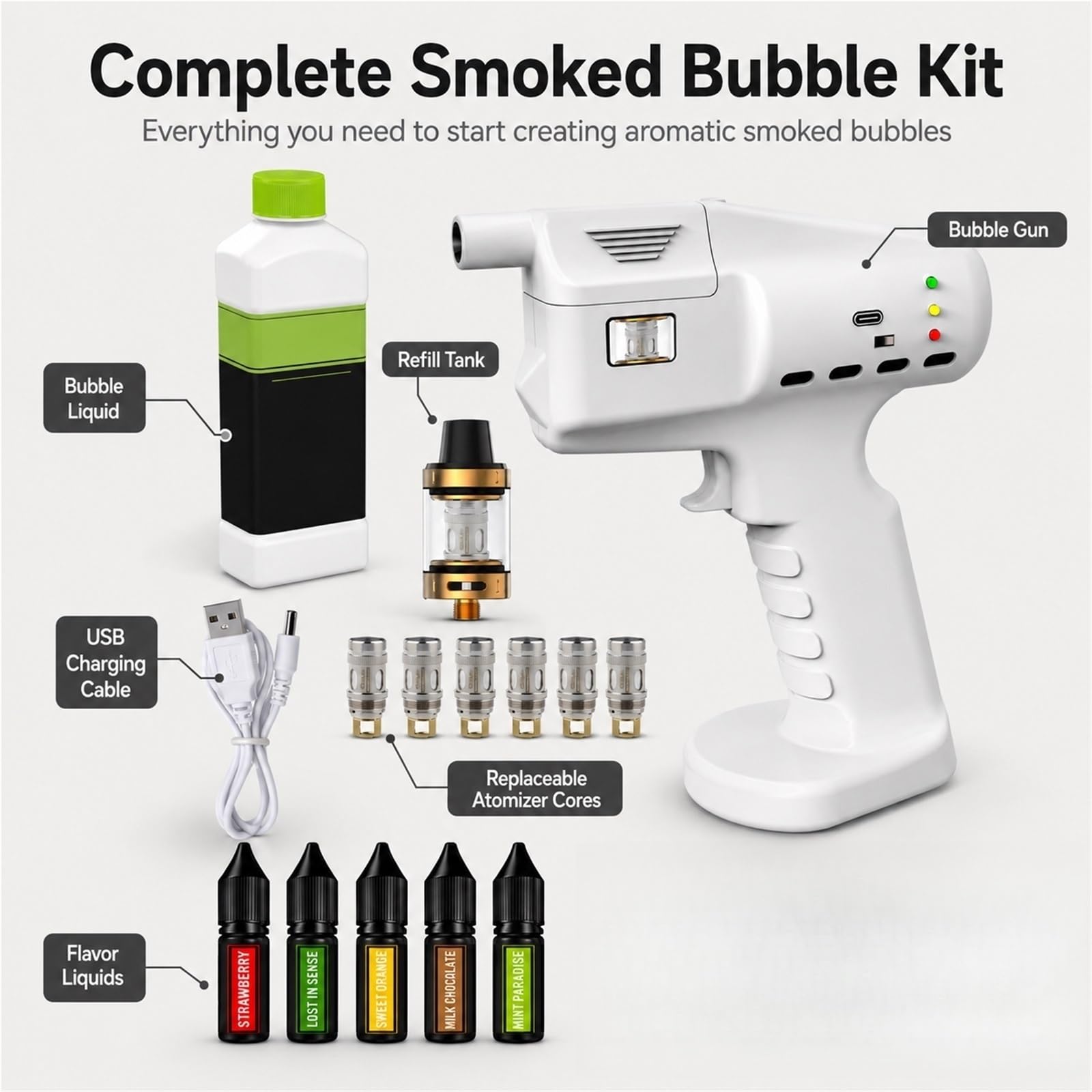 Pistolet do Wędzenia na Zimno Smoker Gun Zestaw do Koktajli Generator Dymu do Drinków i Jedzenia Akcesoria Barmańskie Kuchnia Molekularna Prezent dla Miłośnika Whisky
