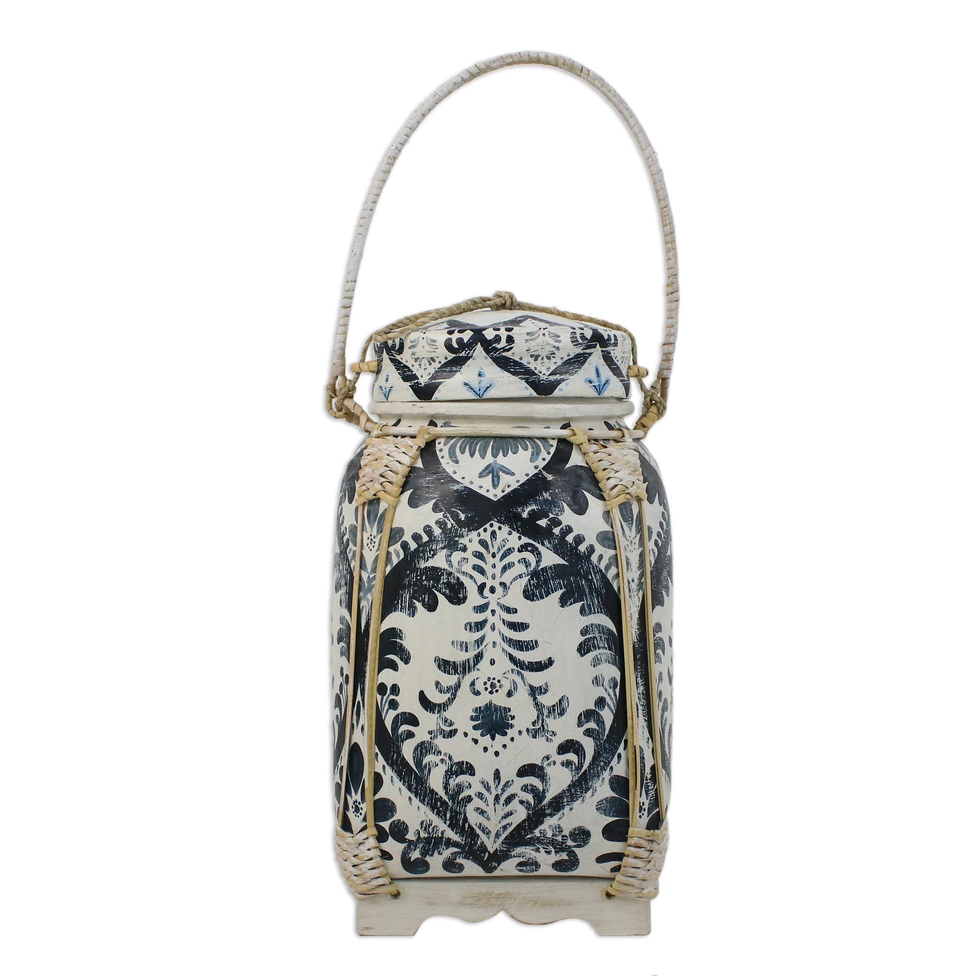 Pot en bambou et argile bleu NOVICA vase design salon maison
