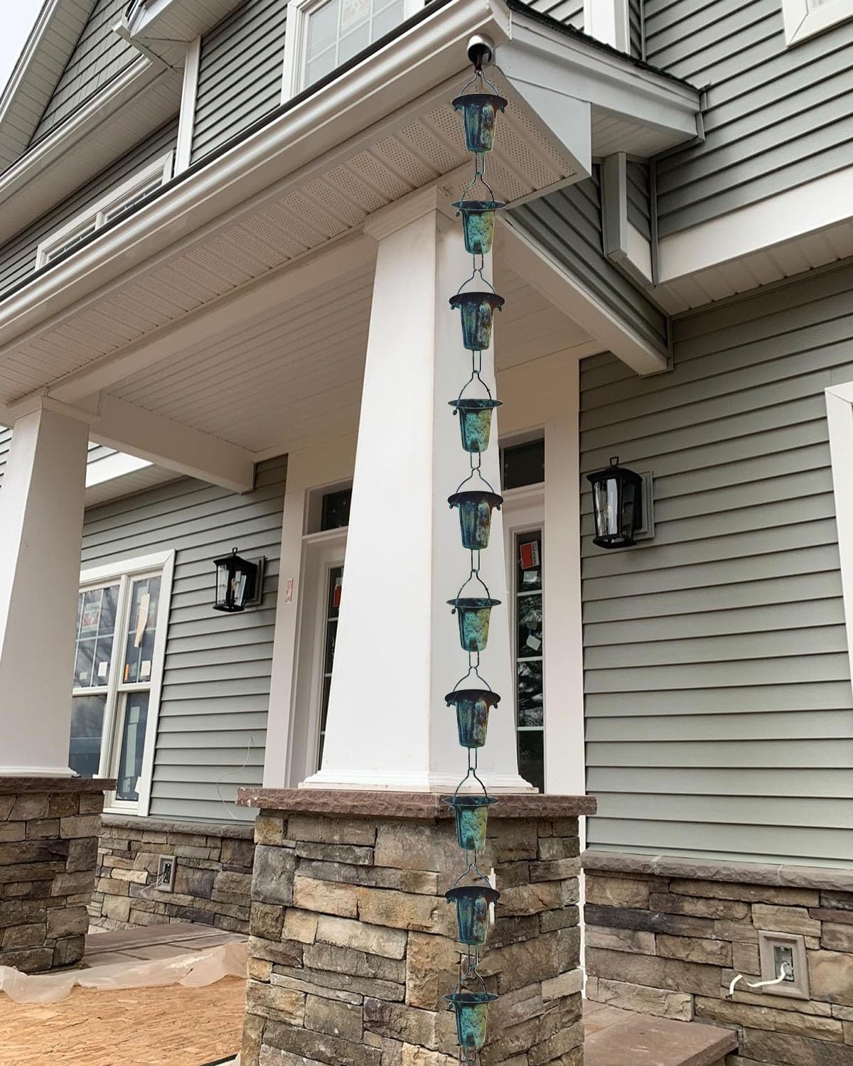 YNBSHGAA Heavy Duty Rain Chain with Bells Cups, Adjustable Extra Long Replacement for Downspout Roof, Enhances Water Drainage Without Gutter,Style3-1.6m (5.25ft)