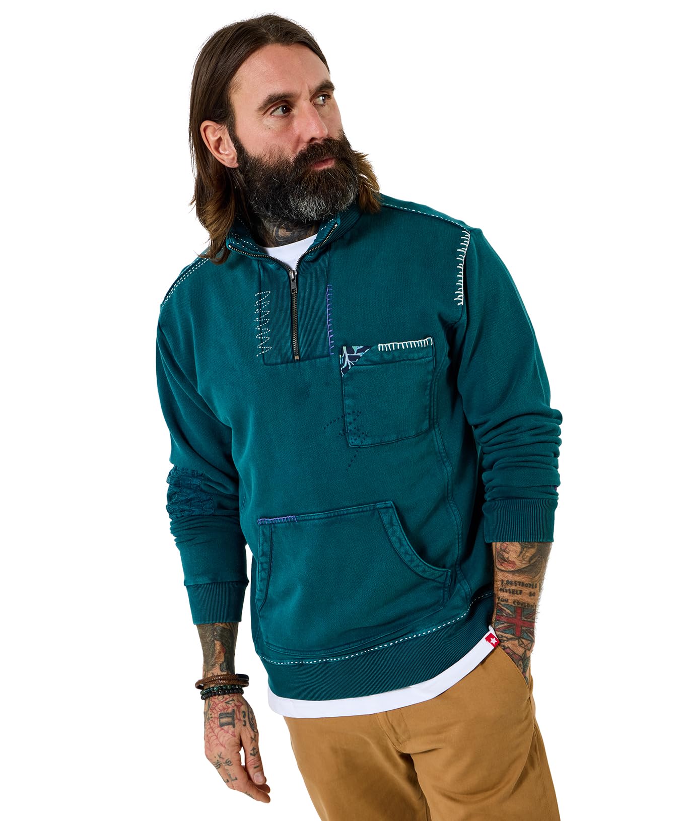 Joe Browns Mens Customised Zip Up Neck Funnel Sweatshirt, Teal, L UK