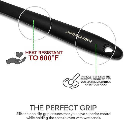 Miniatura 3 de Juego de cucharas de cocina de silicona resistente al calor y metal de acero inoxidable - La mejor cuchara para servir con agarre de goma - Cuchara
