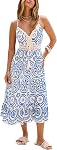 CUPSHE Womens Boho Midi Dresses Summer Spaghetti Strap Crochet Lace V Neck Drawstring Waist Beach Vacation Casual Sundress