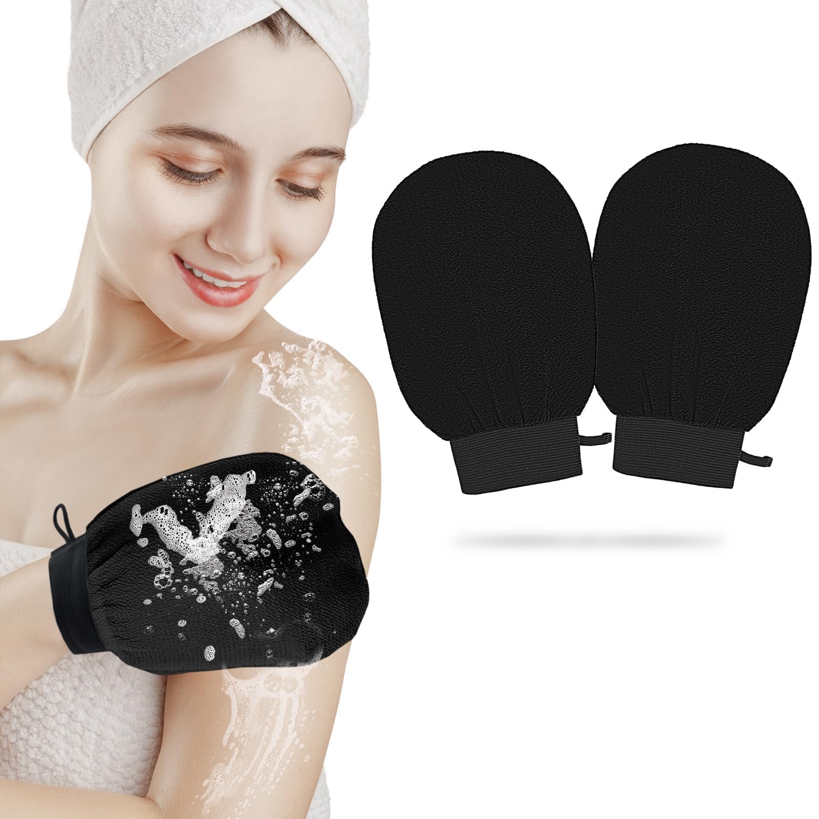 1 Pair Ultra Thin Version Exfoliating Glove，Remove Unnecessary Dead Skin and Exfoliator（Black+Black）-picture-14