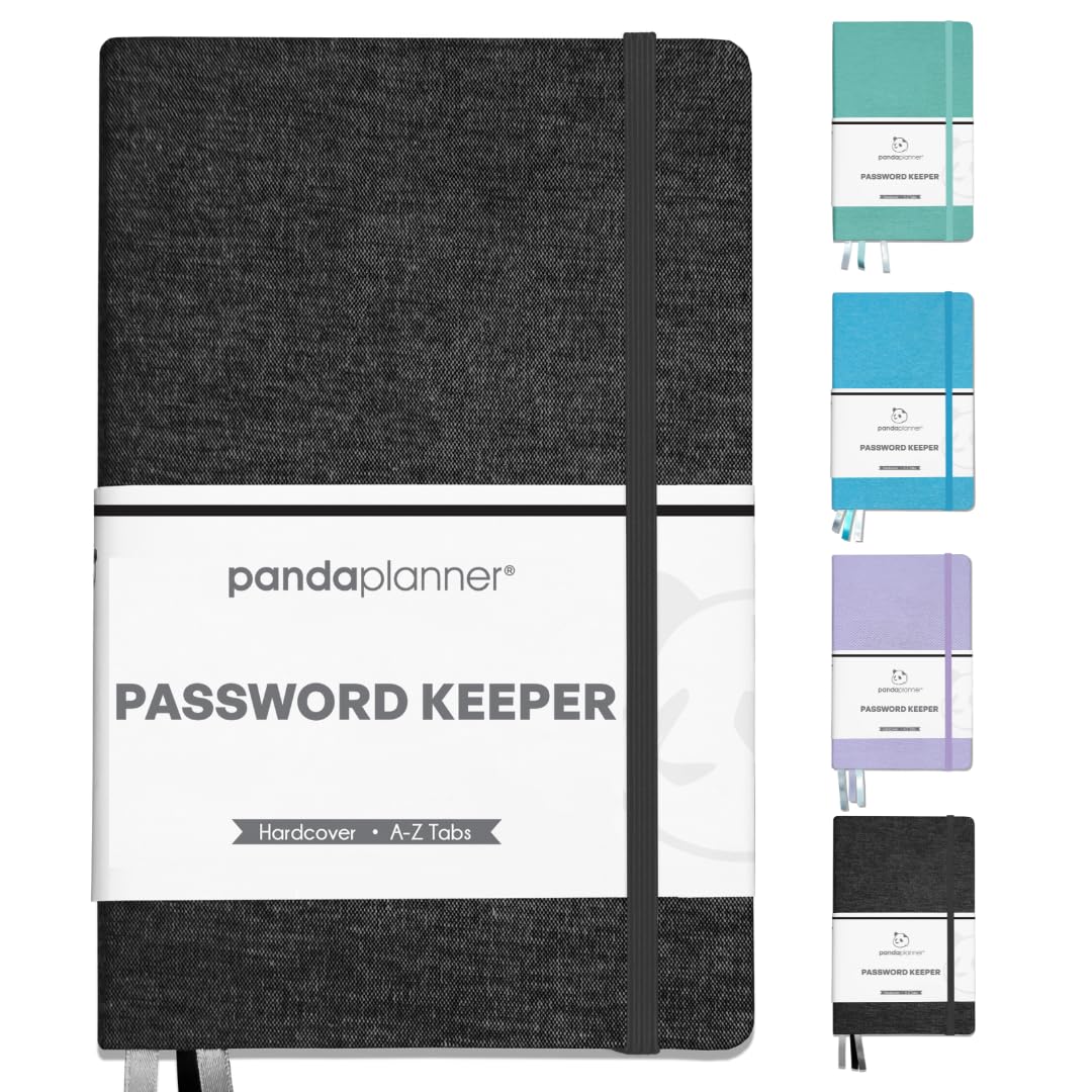 Panda Planner Password Book with A-Z Tabs – Secure Password Organizer Notebook for Website Logins, Internet Addresses & More – Black Password Keeper