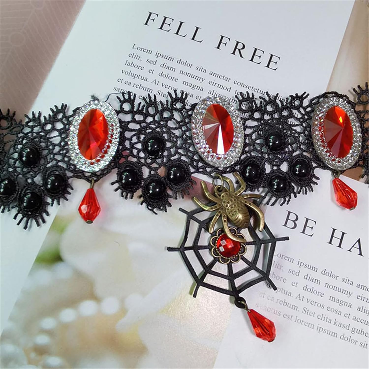 Halloween Spider Choker Necklace for Women Men Gothic Punk Vintage Black Lace Choker Spider Crystal Necklace Halloween Party Costume Accessory Sexy Jewelry - Image 4