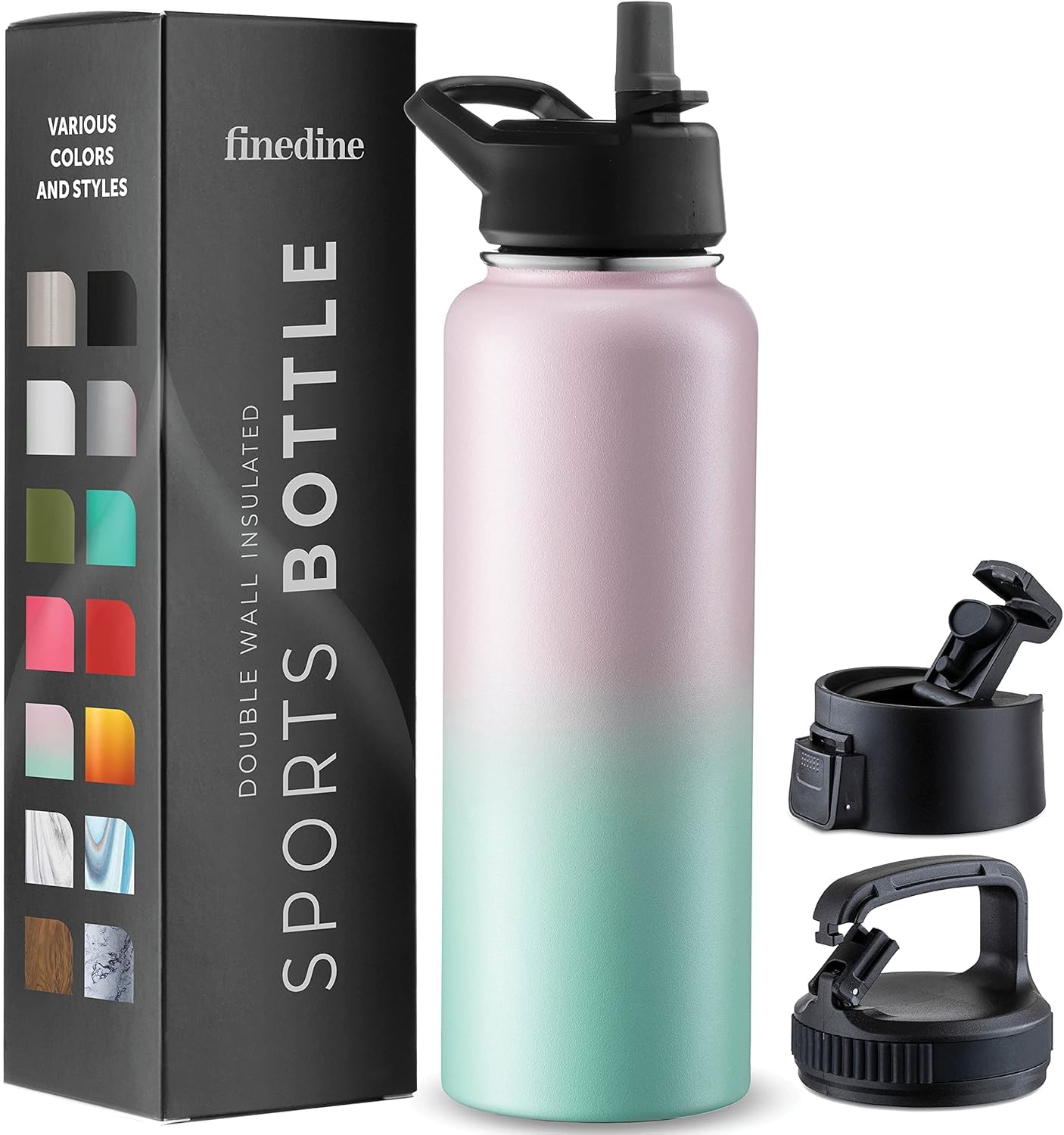 GARUET 1180ml Triple Walled, Insulated Water Bottles with Straw - Stainless Steel Metal Bottle W/ 3 Leak Proof Lids - For Travel, School, Sports, Gym/Men, Women (Dreamy Pink-Green)