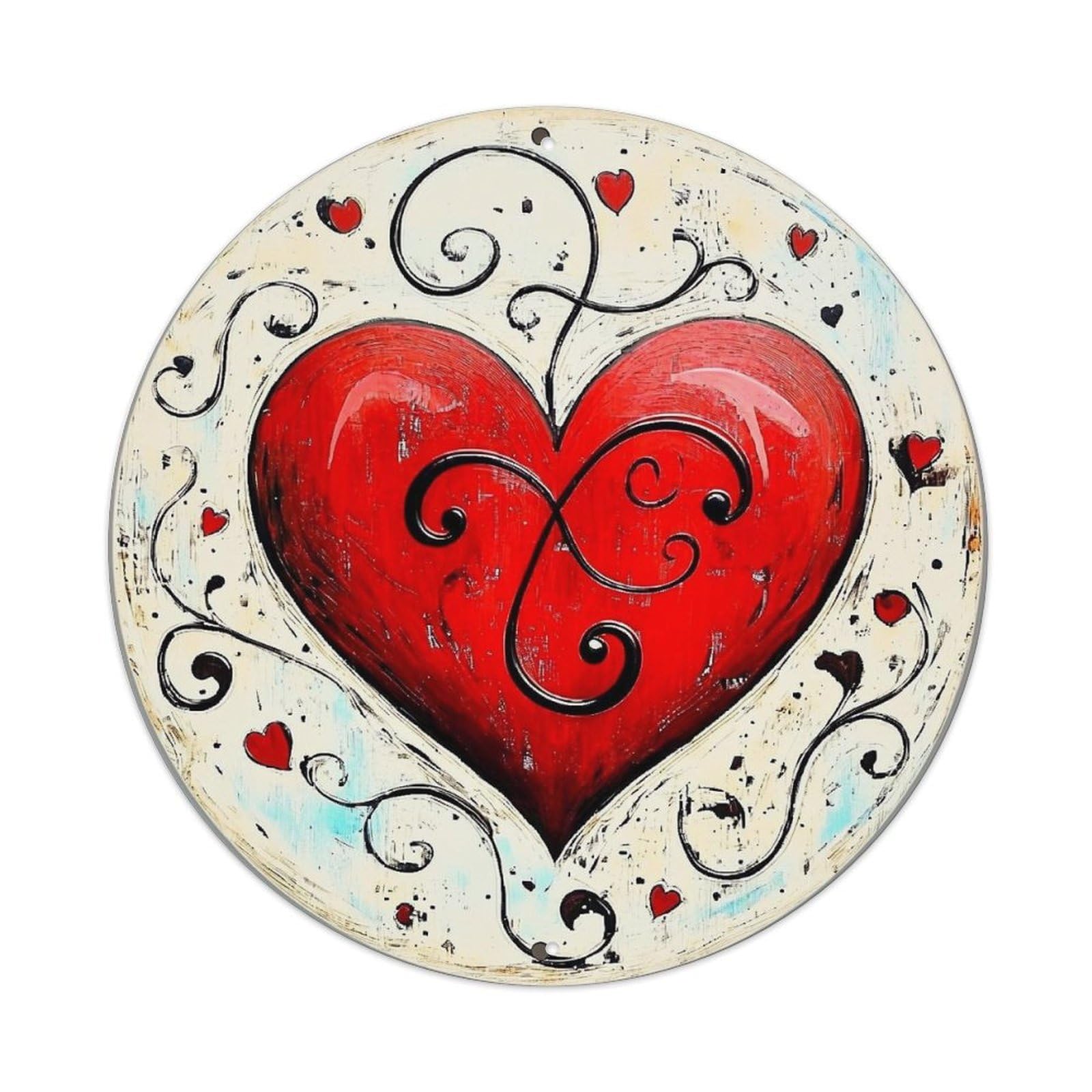 Red Heart With Black Swirls Tin Sign Metal Poster Vintage Metal Signs for Home Man Cave Bar Cafe Kitchen laundry room Wall Decorations 8x8 inches