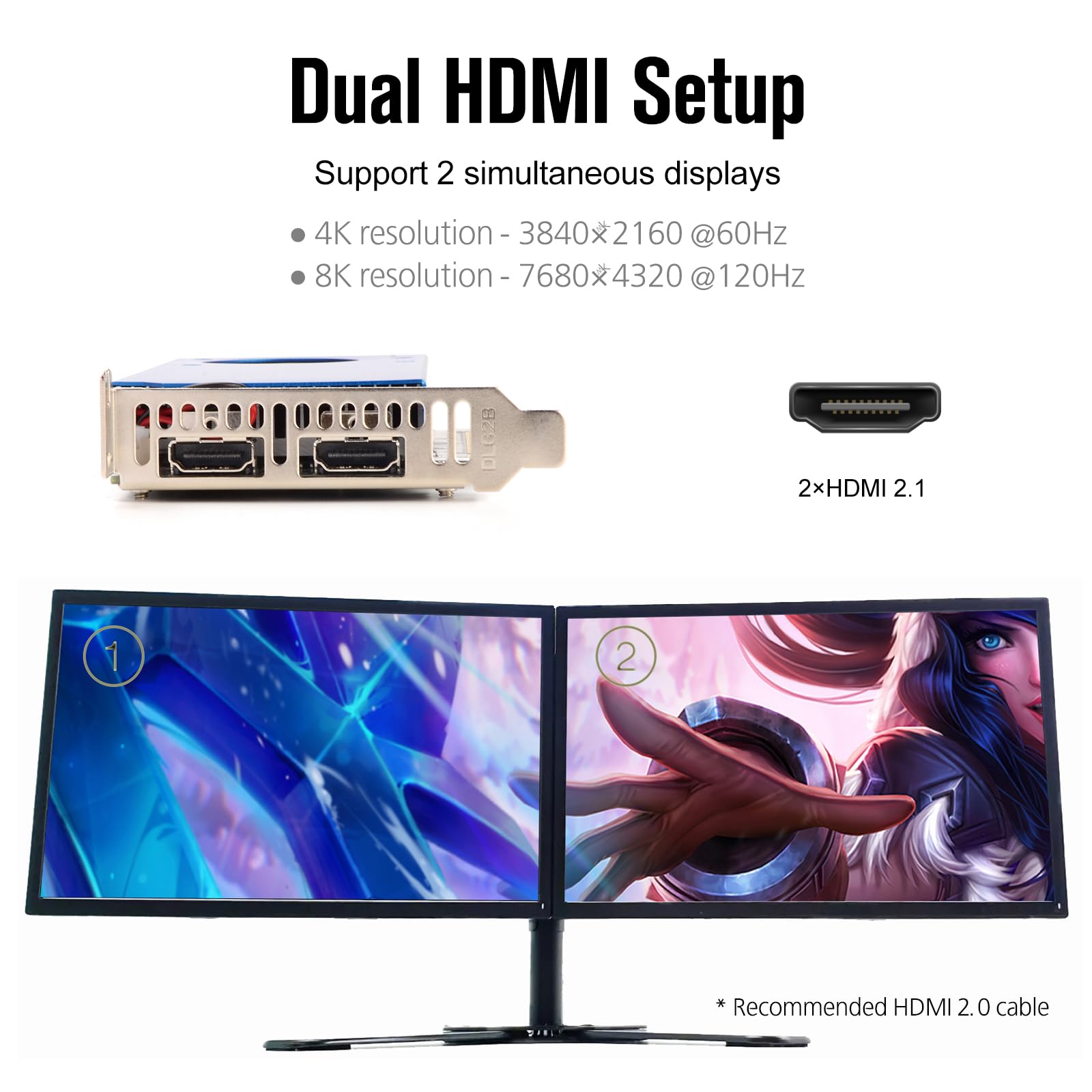 RTX 3050 - Scheda grafica GDDR6 a basso profilo, 96 bit, doppio supporto HDMI, configurazione con doppio monitor, alimentazione bus PCIe 4.0 x 16, design scheda video per case PC compatte