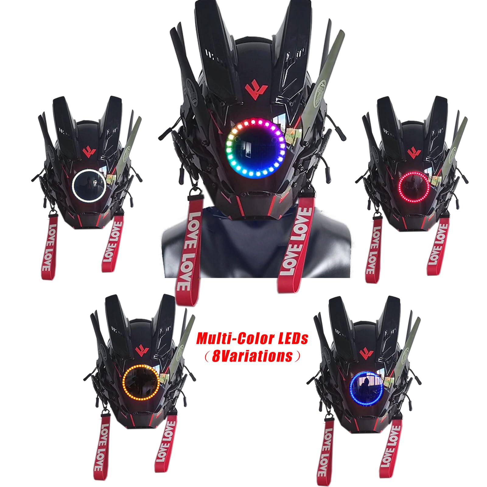 Punk maska kask cosplay dla mężczyzn, futurystyczna odzież punkowa, techwear, Halloween, cosplay, dopasowanie, impreza, festiwal muzyczny, akcesoria ze światłem